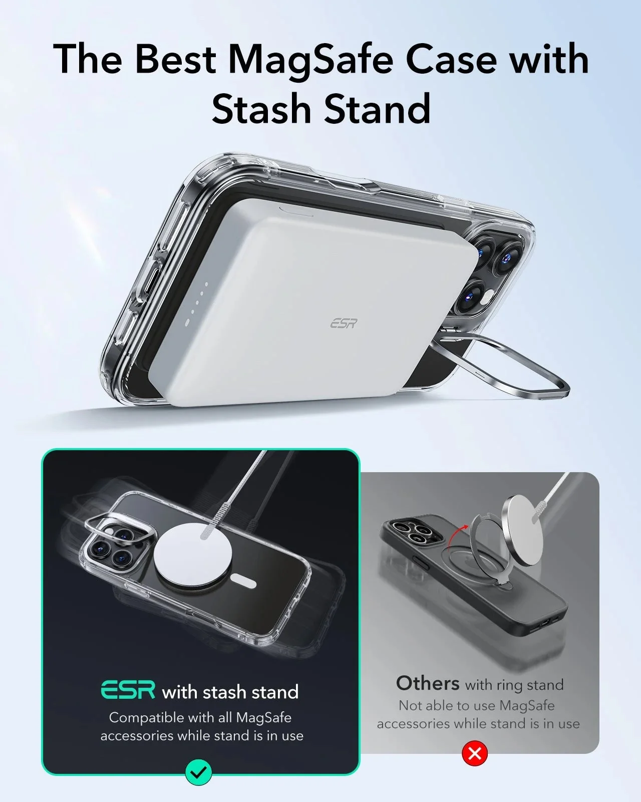iPhone 16 Pro Max Classic Hybrid Case with Stash Stand (HaloLock) - Clear Grey - Image 3