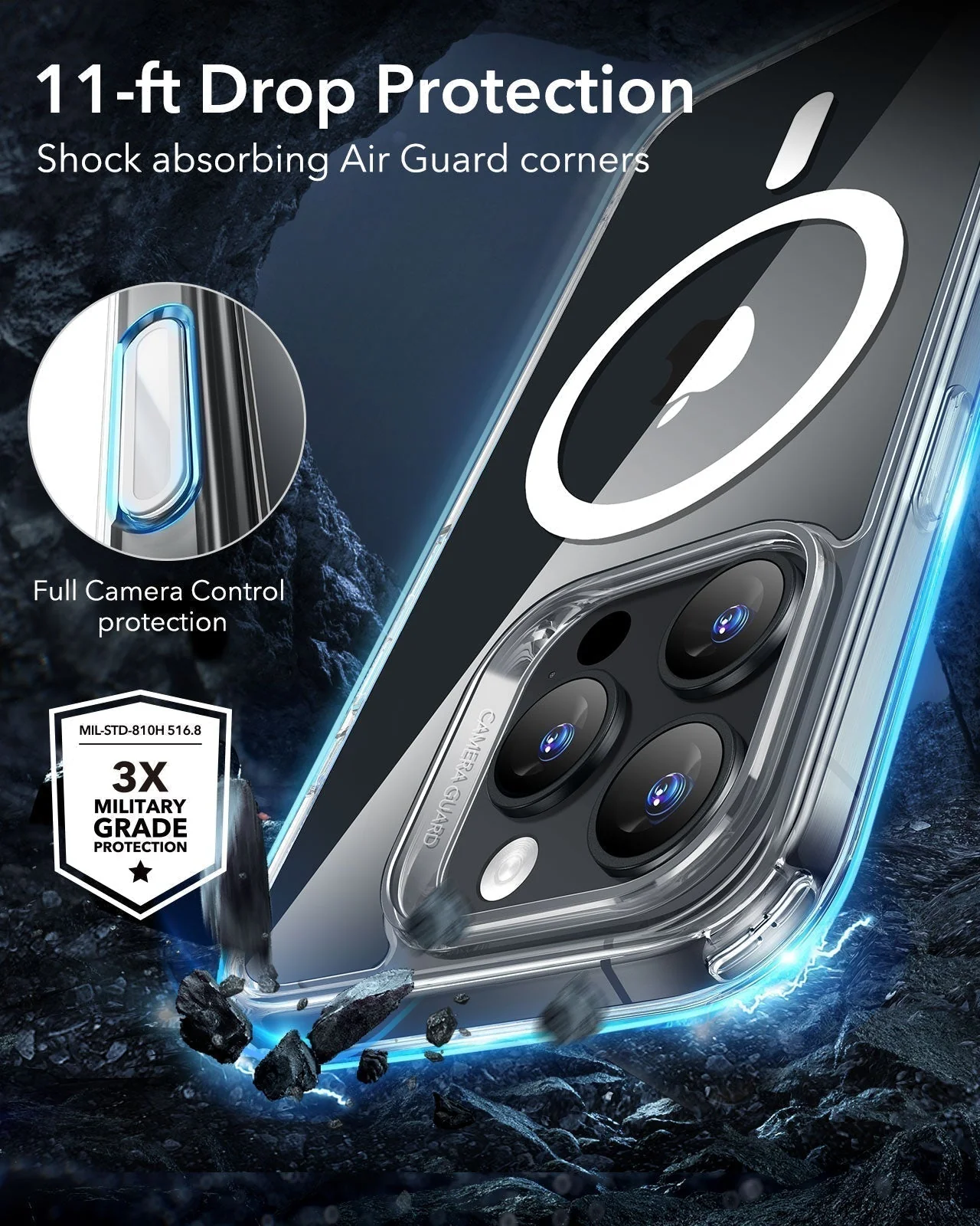 iPhone 16 Pro Max Classic Hybrid Magnetic Case (Camera Control) & Screen Protection Bundle - Clear Black - Image 8
