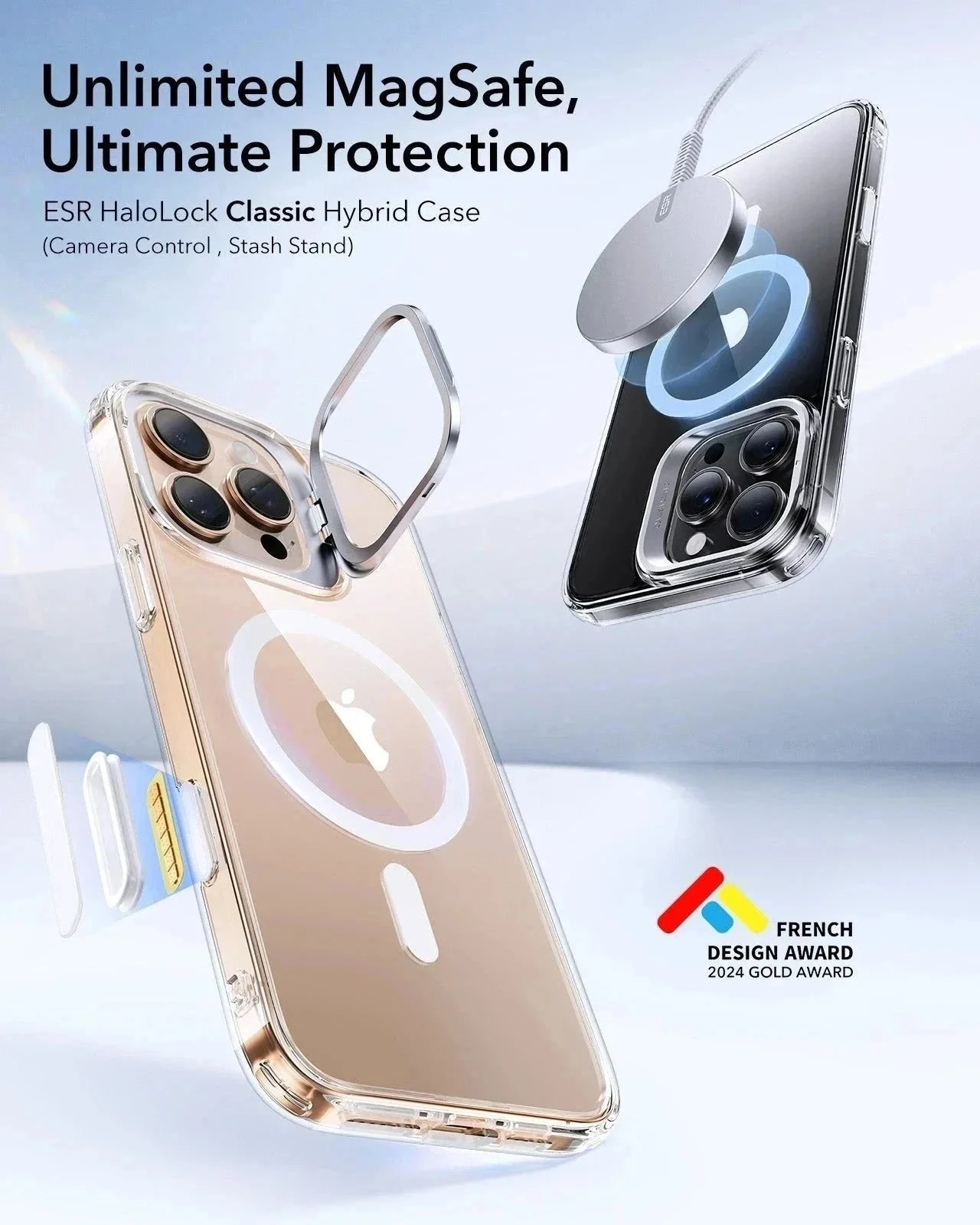 iPhone 16 Pro Max Classic Hybrid Magnetic Case (Camera Control, Stash Stand) & Privacy Screen Protector Bundle - Clear Black - Image 3