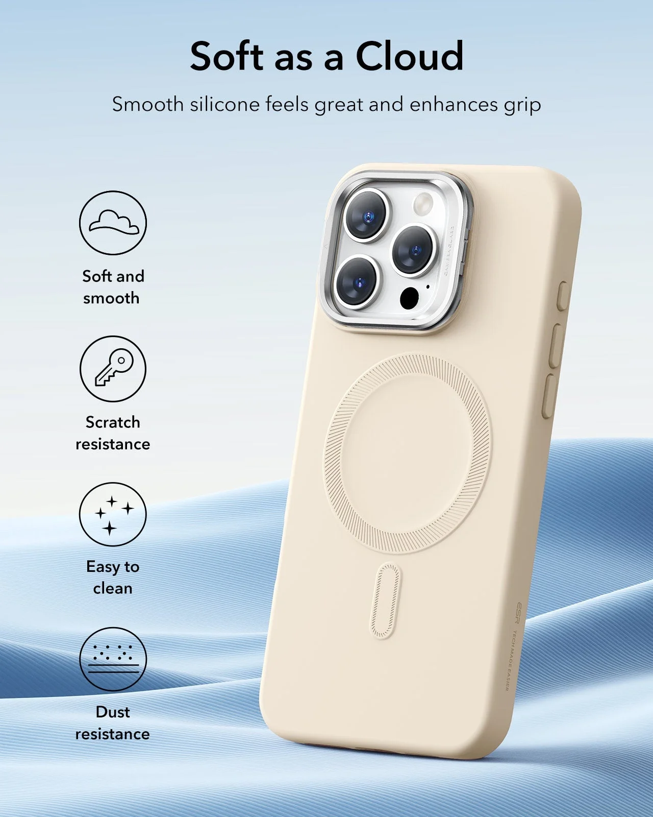 iPhone 16 Pro Max Cloud Soft Case with Stash Stand (HaloLock) - Light Tan - Image 8