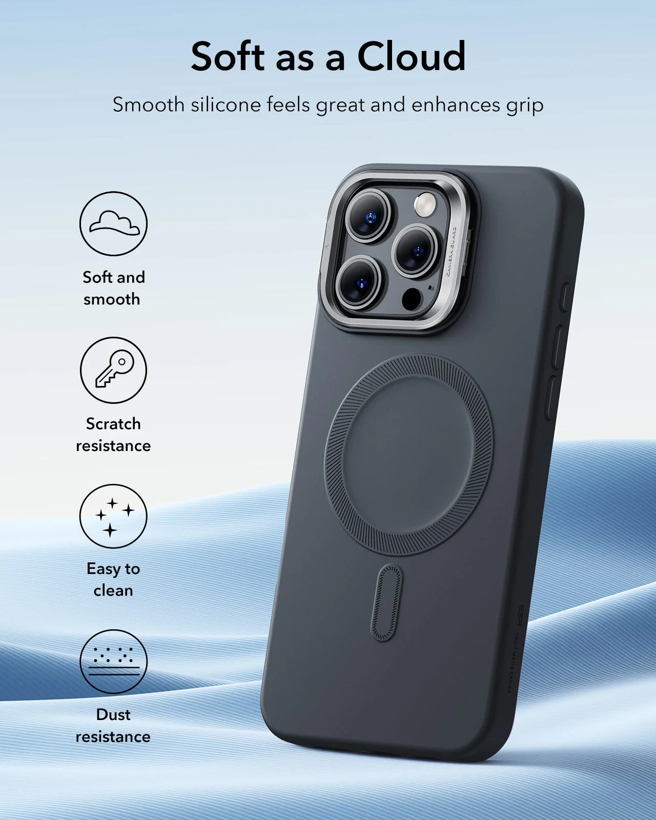 iPhone 16 Pro Max Cloud Soft Magnetic Case (Camera Control, Stash Stand) - Black - Image 8
