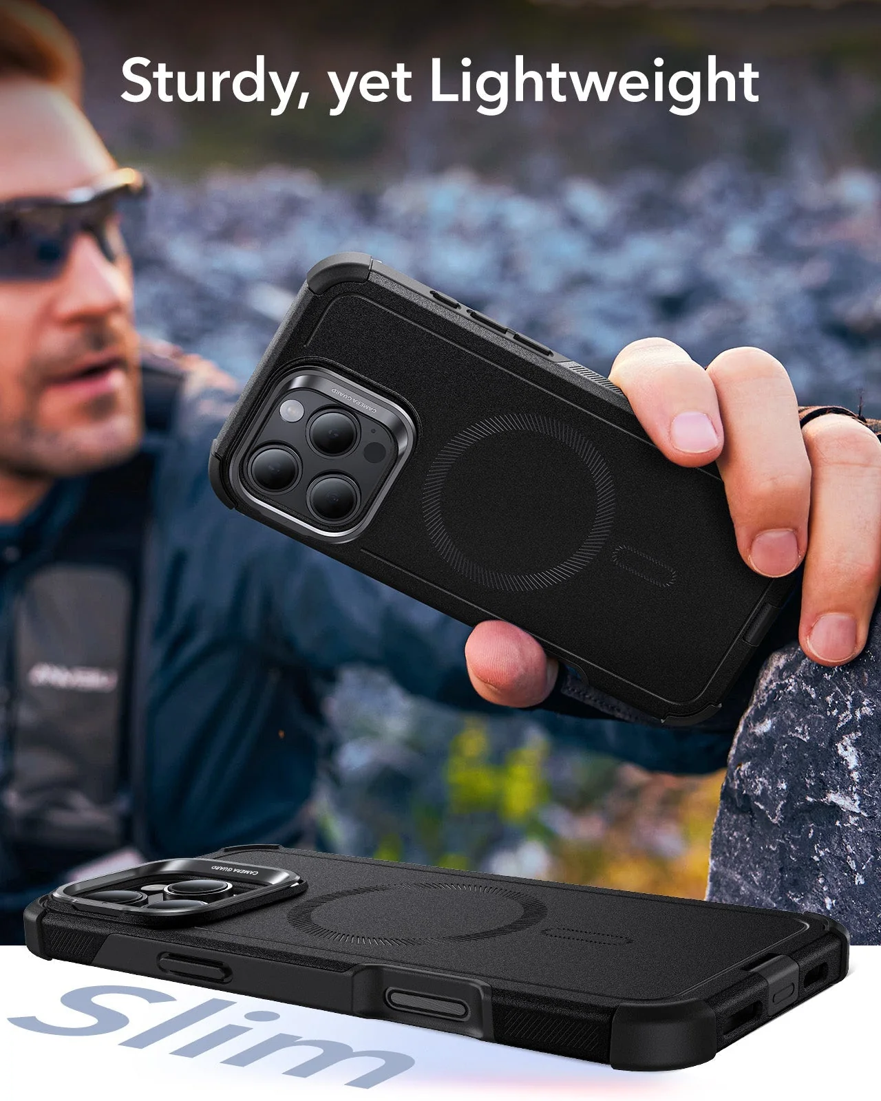iPhone 16 Pro Max Cyber Tough Case with Stash Stand (HaloLock) - Black - Image 7