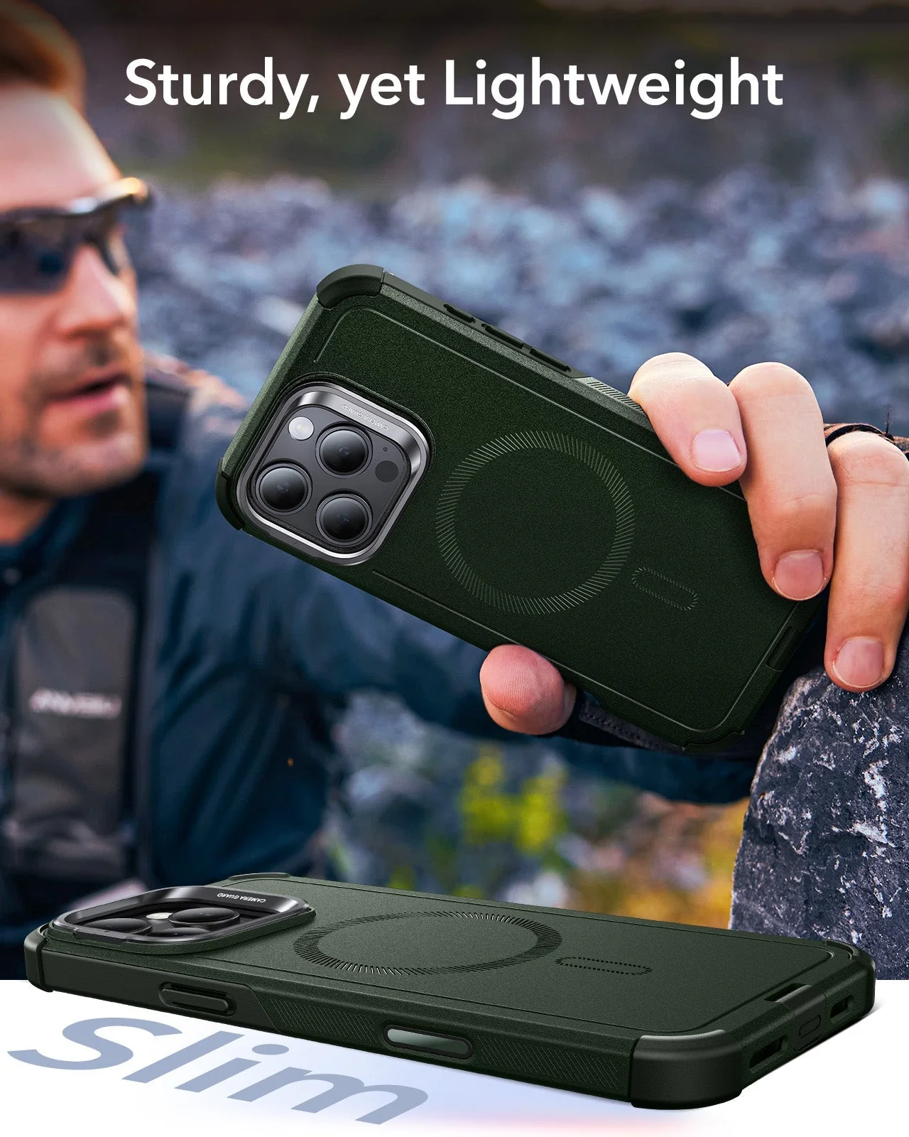 iPhone 16 Pro Max Cyber Tough Magnetic Case (Camera Control, Stash Stand) - Army Green - Image 8
