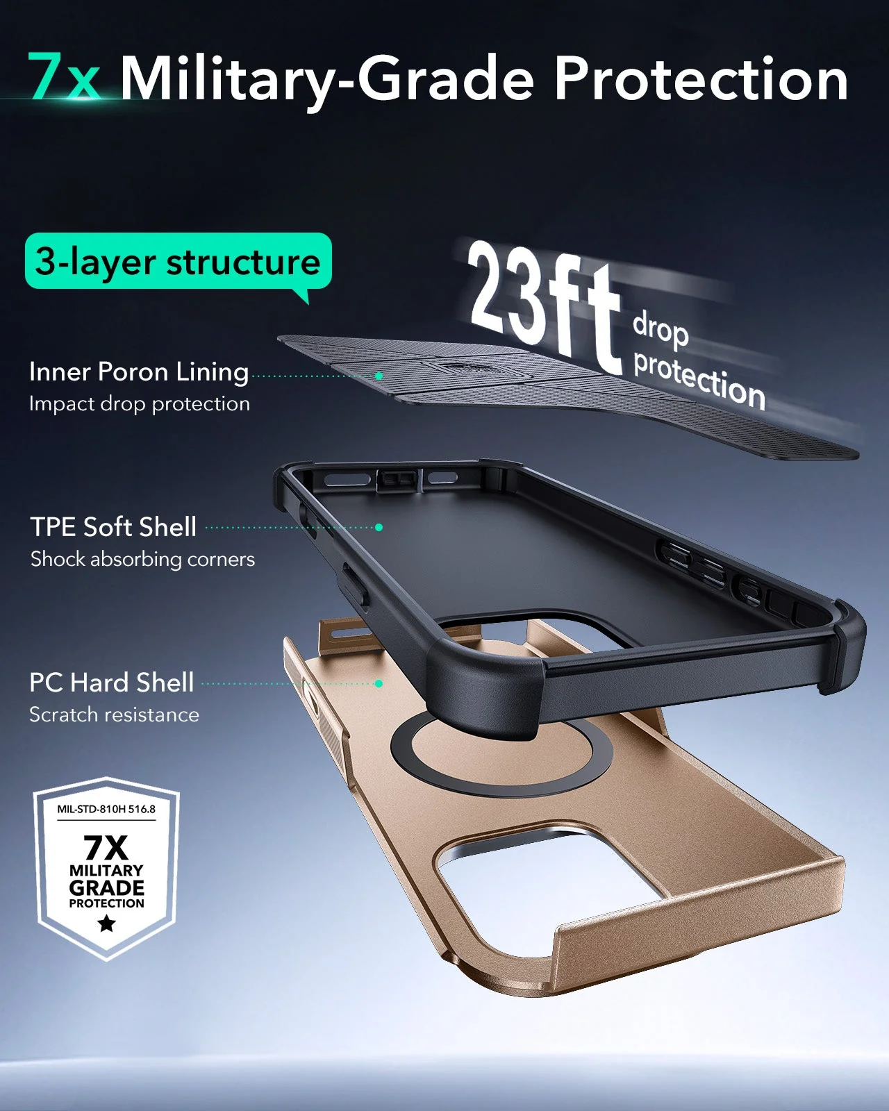 iPhone 16 Pro Max Cyber Tough Magnetic Case (Camera Control, Stash Stand) - Desert Titanium - Image 4
