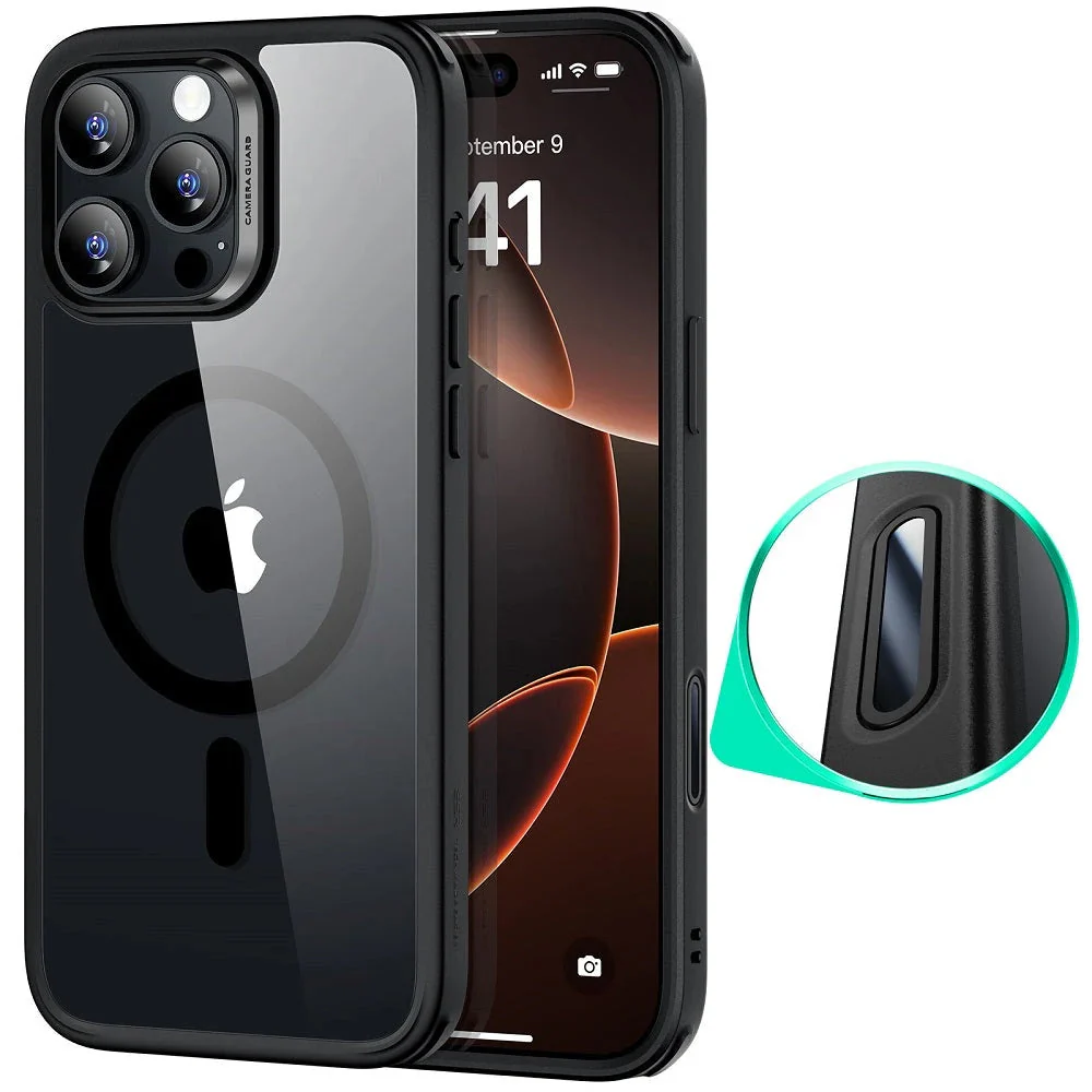 iPhone 16 Pro Max HaloLock Classic Hybrid Case (Camera Control) - Clear Black