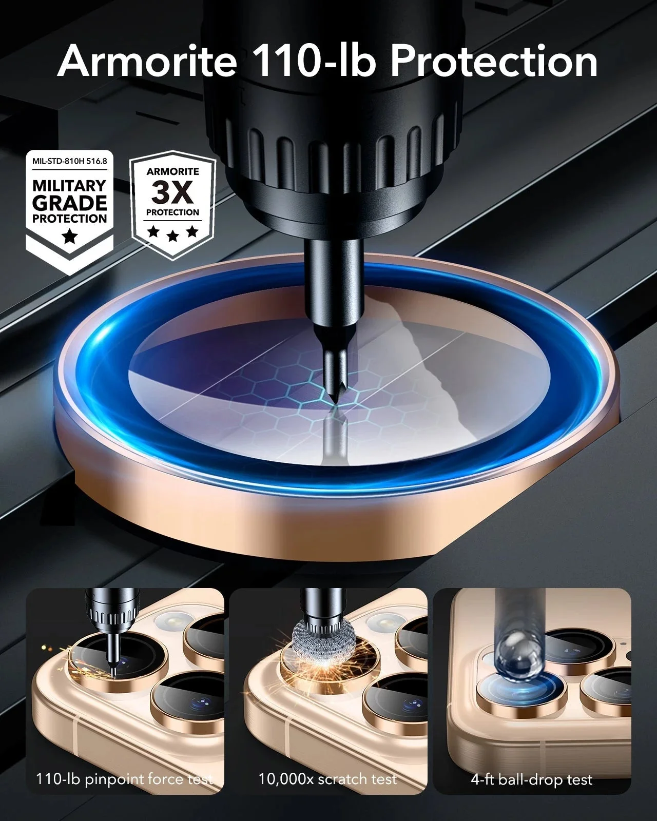 iPhone 16 Pro Max/Pro Armorite Camera Lens Protectors - Desert Titanium - Image 4