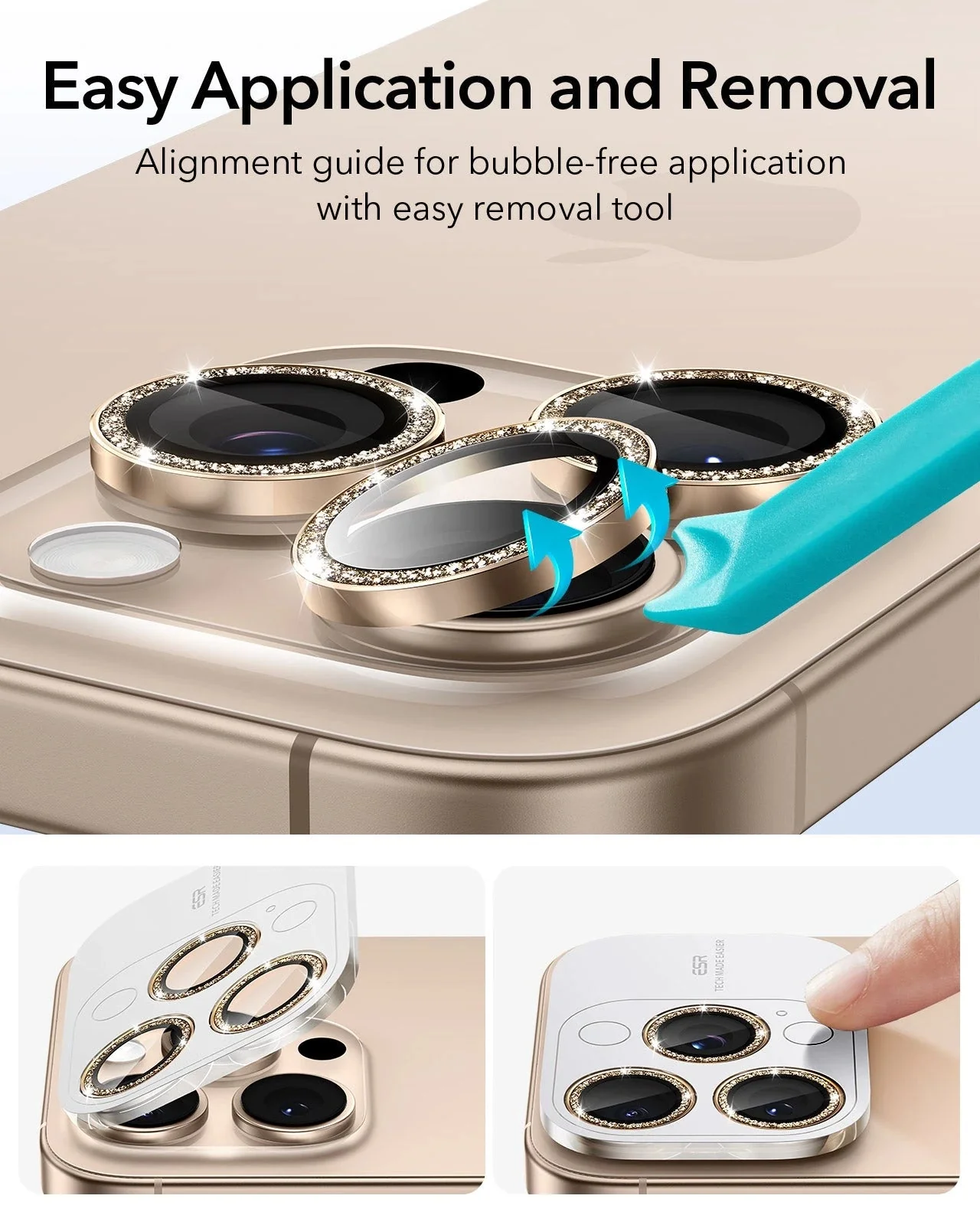 iPhone 16 Pro Max/Pro Armorite Camera Lens Protectors - Desert Titanium Shimmer - Image 6