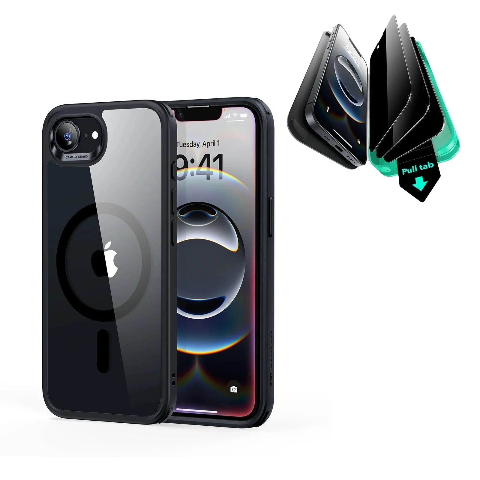 iPhone 16e HaloLock Classic Hybrid Case Privacy Protection Bundle - Clear Black