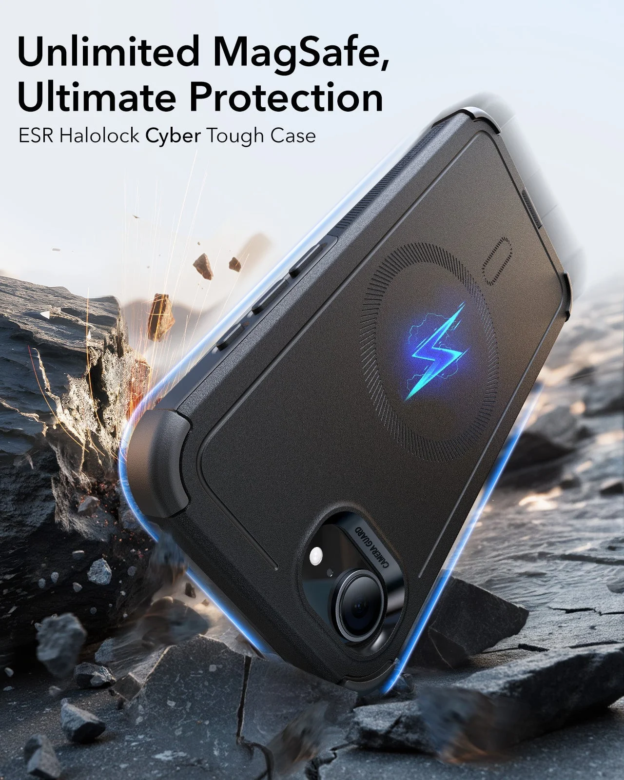 iPhone 16e HaloLock Cyber Tough Case - Black - Image 2