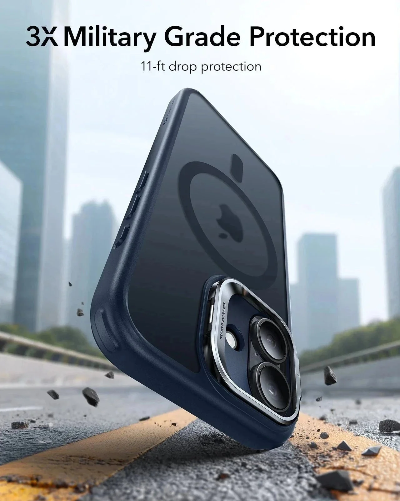 iPhone 17 Classic Hybrid Magnetic Case (Camera Control, Stash Stand) - Frosted Blue - Image 3