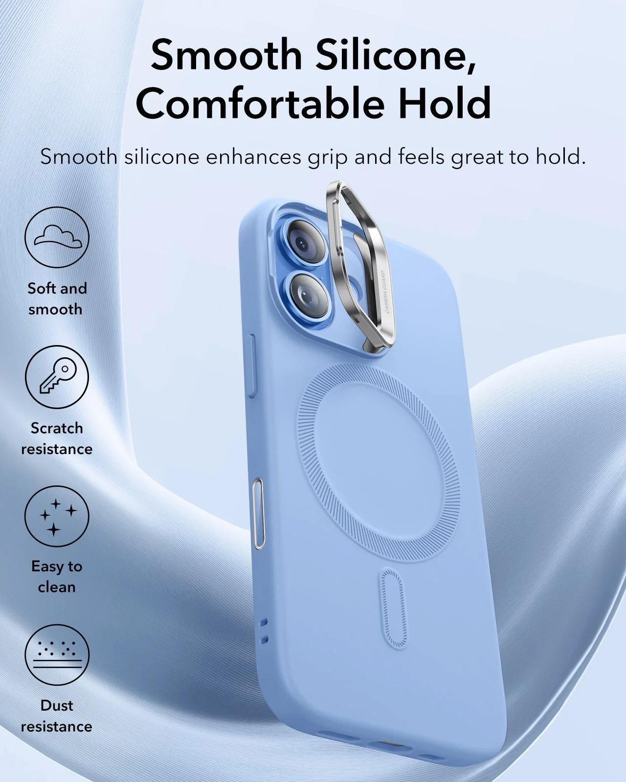 iPhone 17 Bundle Cloud Soft Magnetic Case (Stash Stand) and Armorite Pro Privacy Screen Protector - Mist Blue - Image 6