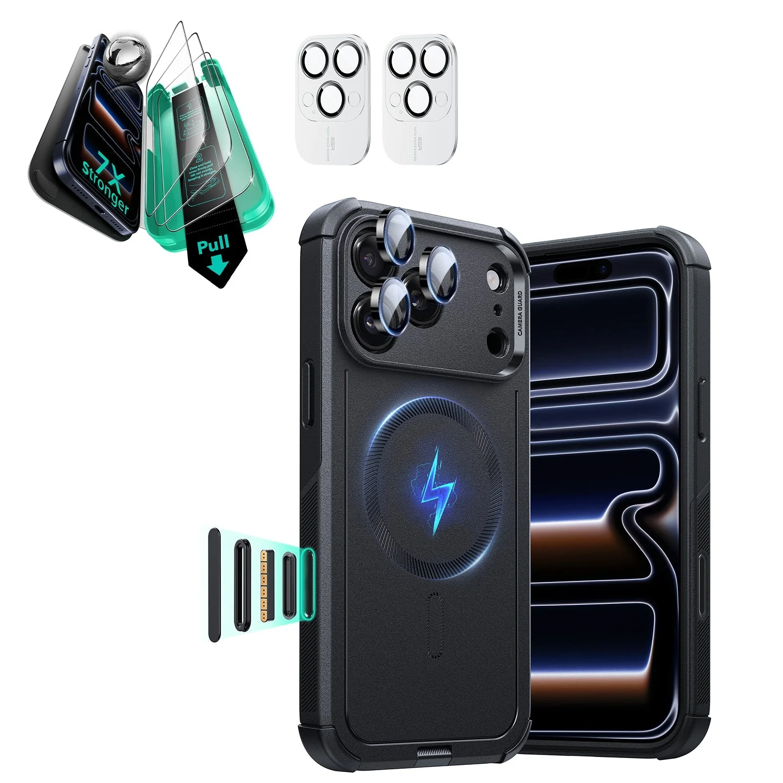 iPhone 17 Pro Max Bundle Cyber Tough Magnetic Case (Camera Control) and Armorite Screen Protector - Black