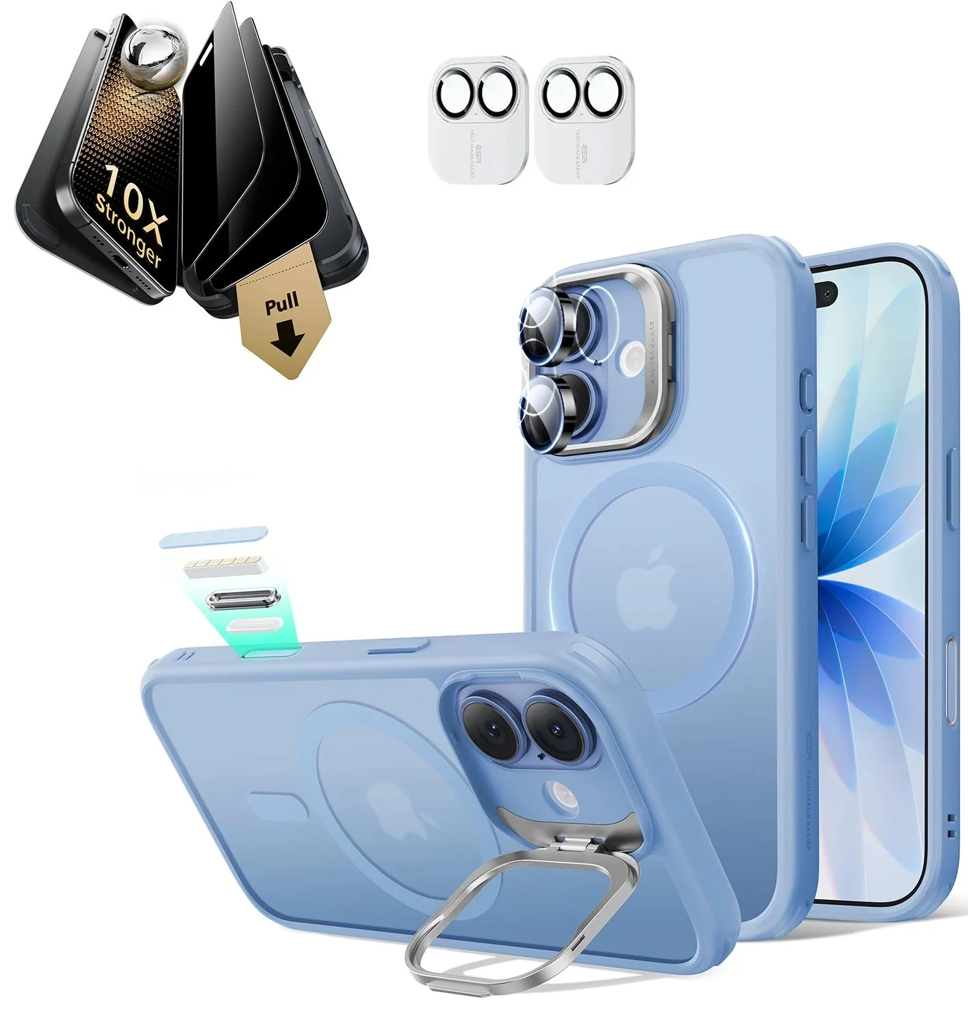 iPhone 17 Bundle Classic Hybrid Magnetic Case (Stash Stand) and Armorite Pro Privacy Screen Protector - Frosted Light Blue