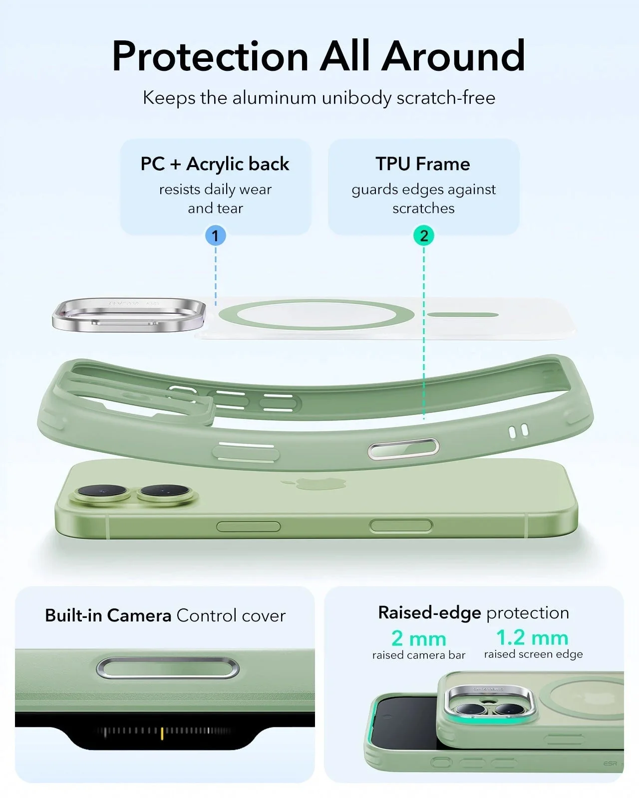 iPhone 17 Bundle Classic Hybrid Magnetic Case (Camera Control, Stash Stand) and Armorite Screen Protector - Frosted Light Green - Image 3