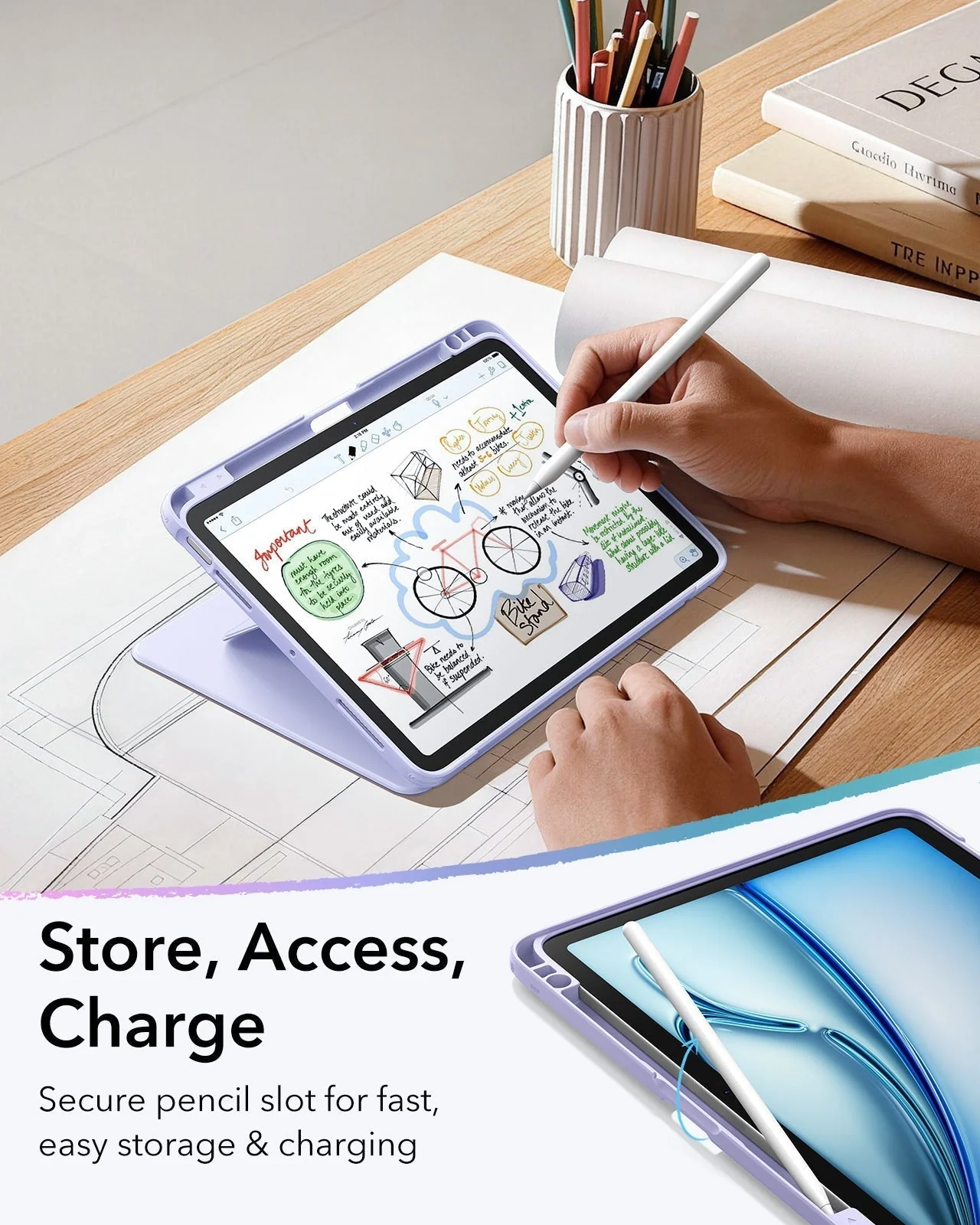 iPad Air 11" (M4) 2026 Bundle Flip Magnetic Case with Pencil Holder, Paper-Feel Magnetic & Armorite® Protection - Light Purple - Image 7