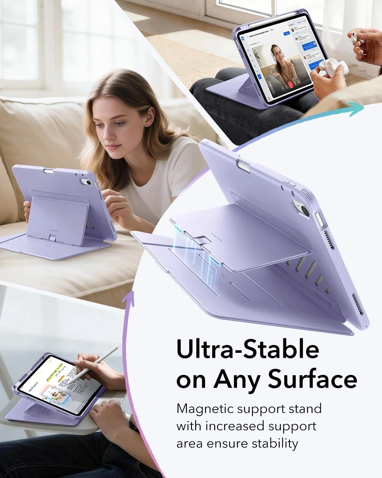 iPad 11" (A16) 2025 Bundle Flip Magnetic Case with Pencil Holder & Armorite® Paper-Feel Protection - Light Purple - Image 5