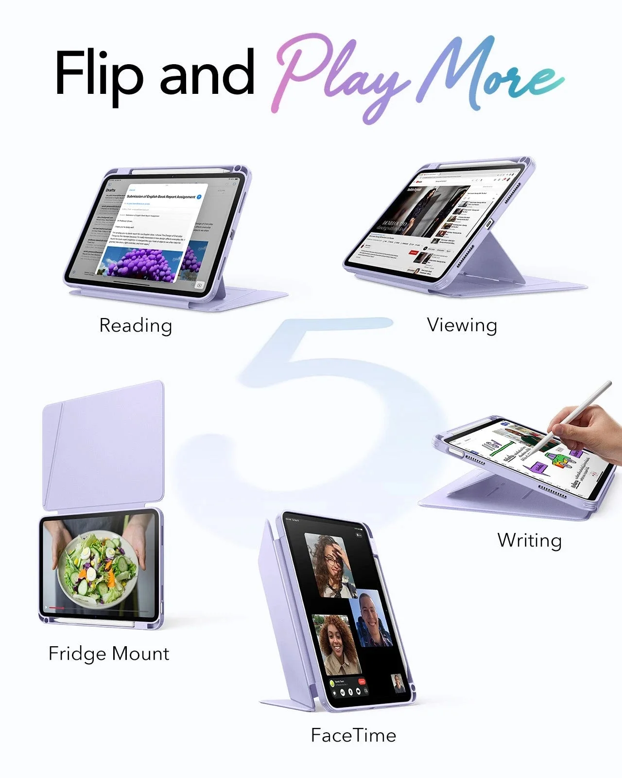 iPad 11" (A16) 2025 Bundle Flip Magnetic Case with Pencil Holder & Armorite® Protection - Light Purple - Image 3