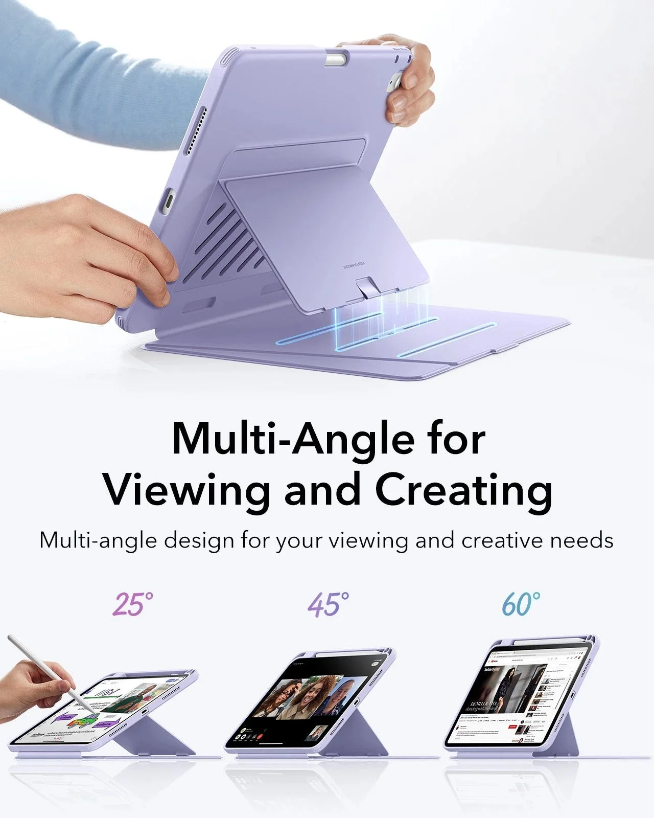 iPad 11" (A16) 2025 Bundle Flip Magnetic Case with Pencil Holder & Armorite® Protection - Light Purple - Image 4