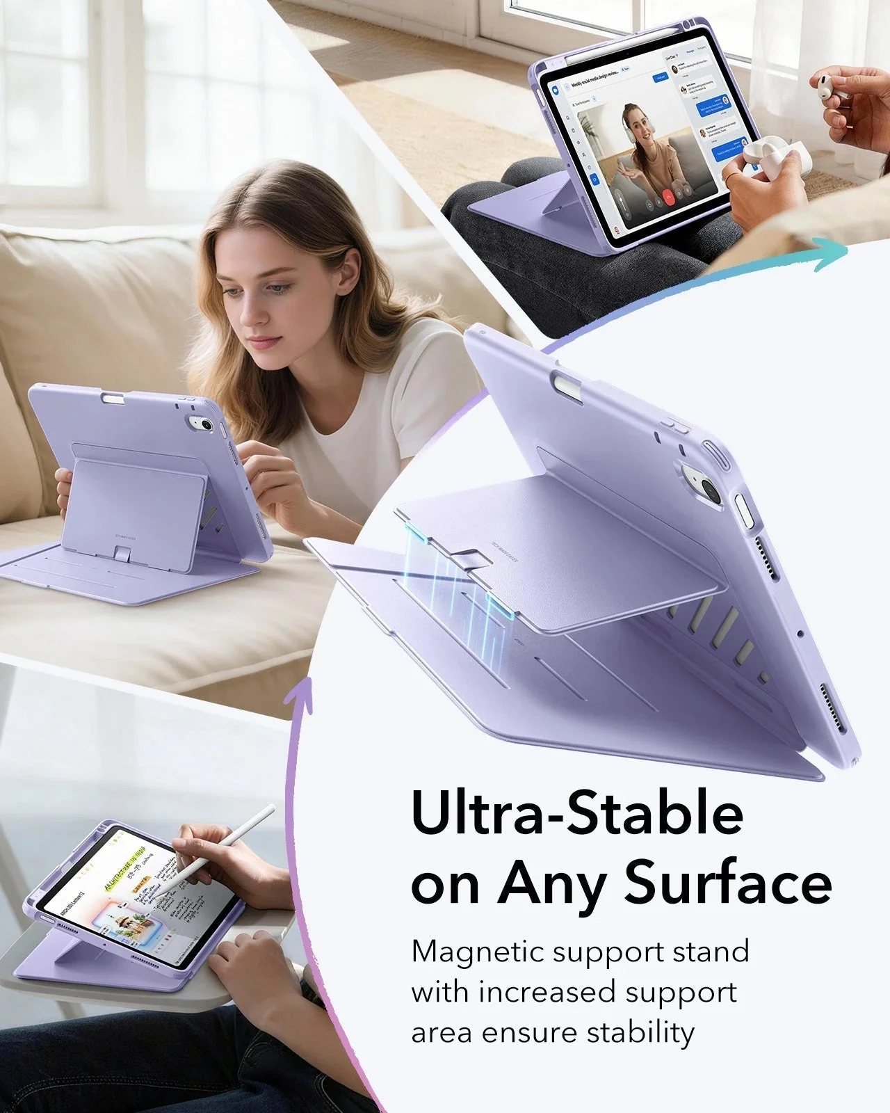 iPad Air 11" (M3) 2025 Bundle Flip Magnetic Case with Pencil Holder & Armorite® Paper-Feel Protection - Light Purple - Image 5