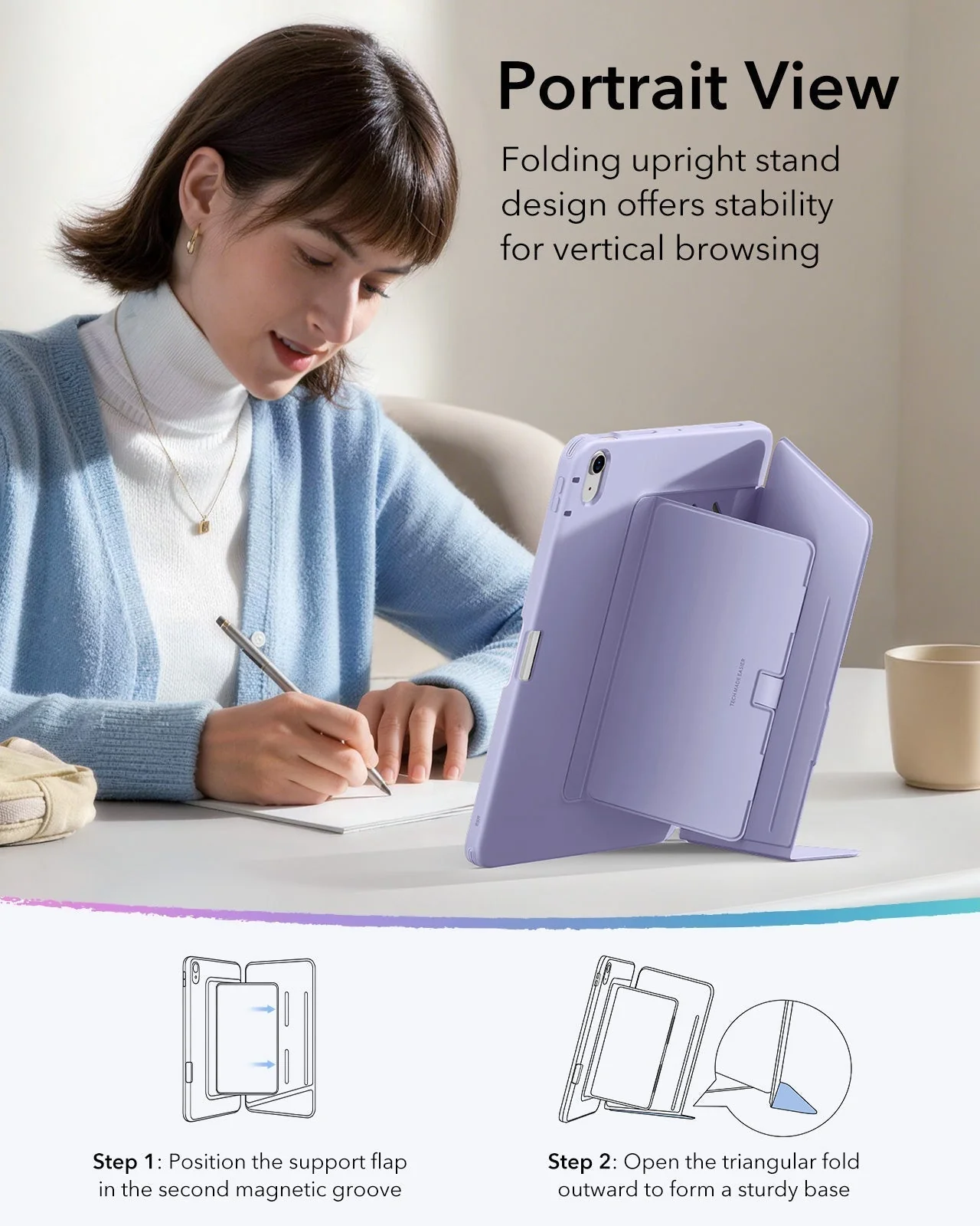 iPad Air 11" (M3) 2025 Bundle Flip Magnetic Case with Pencil Holder & Armorite® Paper-Feel Protection - Light Purple - Image 6