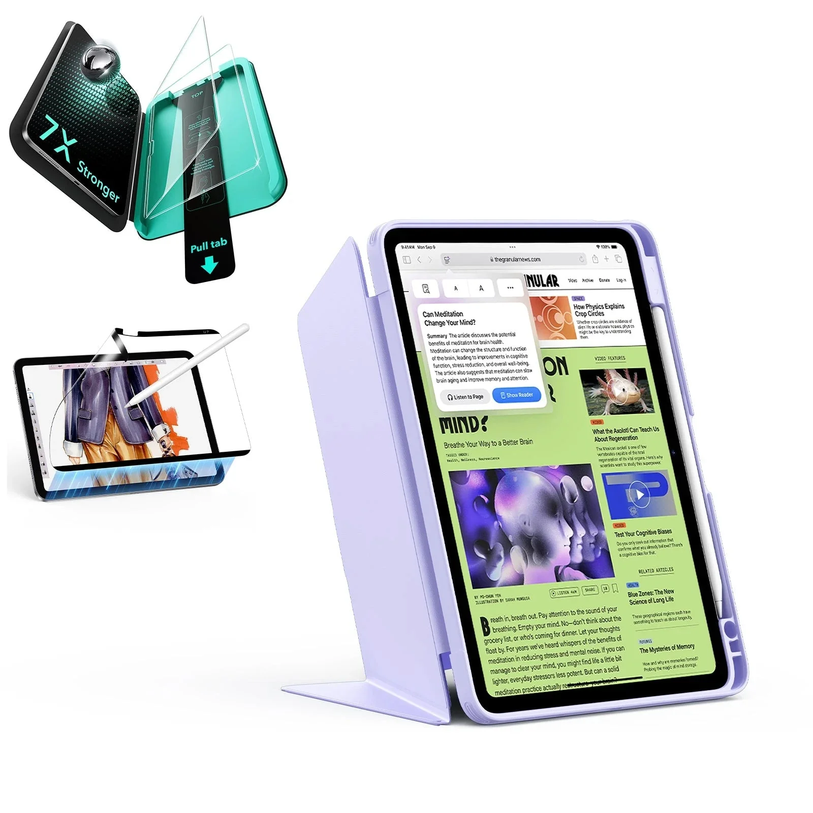 iPad Air 11" (M3) 2025 Bundle Flip Magnetic Case with Pencil Holder, Paper-Feel Magnetic & Armorite® Protection - Light Purple