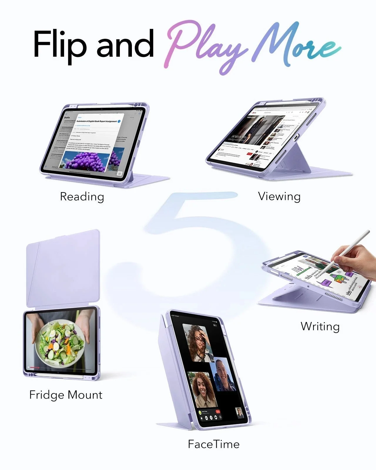 iPad Air 11" (M3) 2025 Bundle Flip Magnetic Case with Pencil Holder, Paper-Feel Magnetic & Armorite® Protection - Light Purple - Image 3