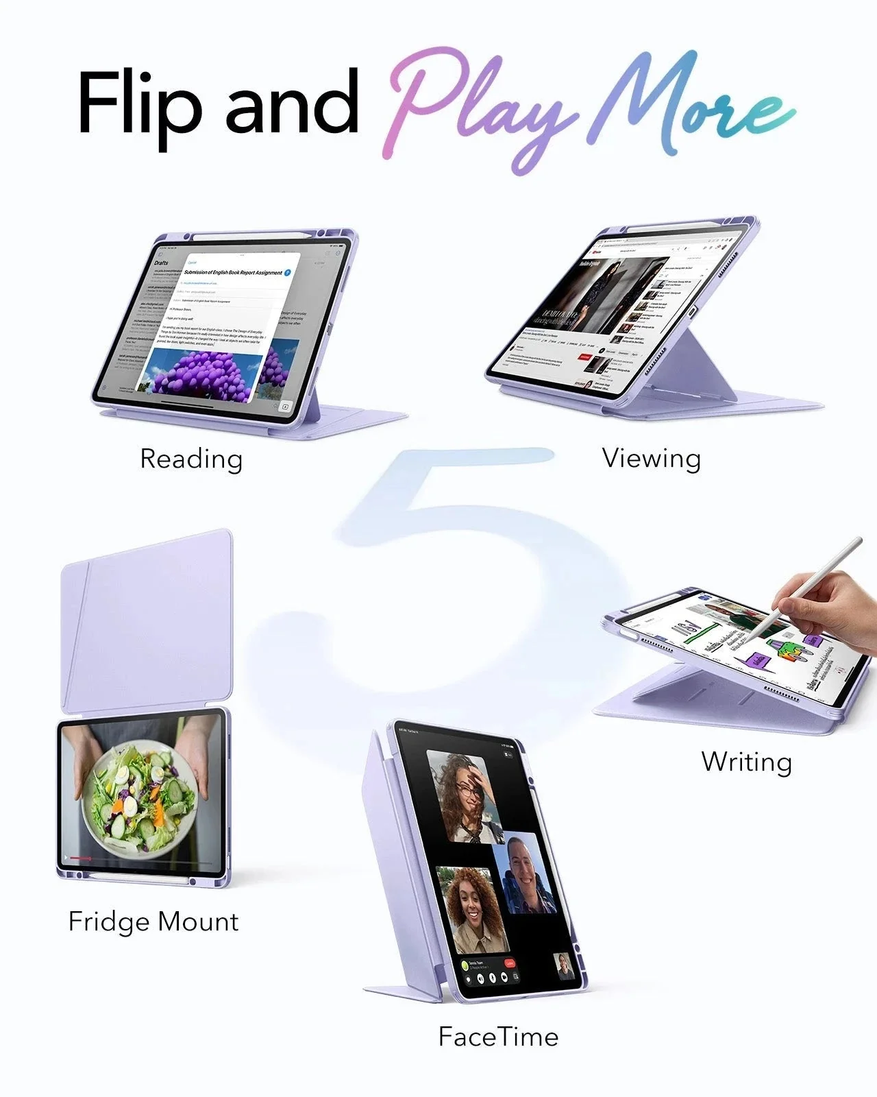 iPad Air 13" (M4) 2026 Flip Magnetic Case with Pencil Holder - Light Purple - Image 3