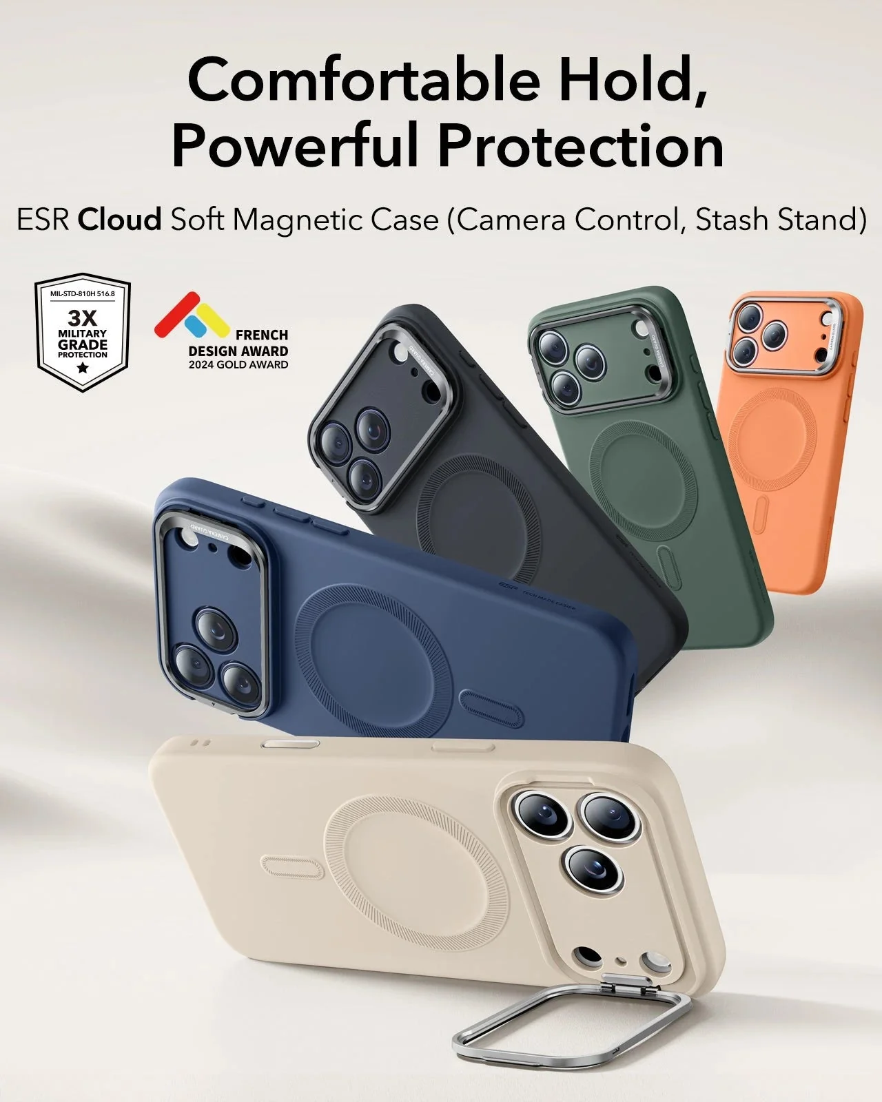 iPhone 17 Pro Max Cloud Soft Magnetic Case (Camera Control, Stash Stand) - Light Tan - Image 2