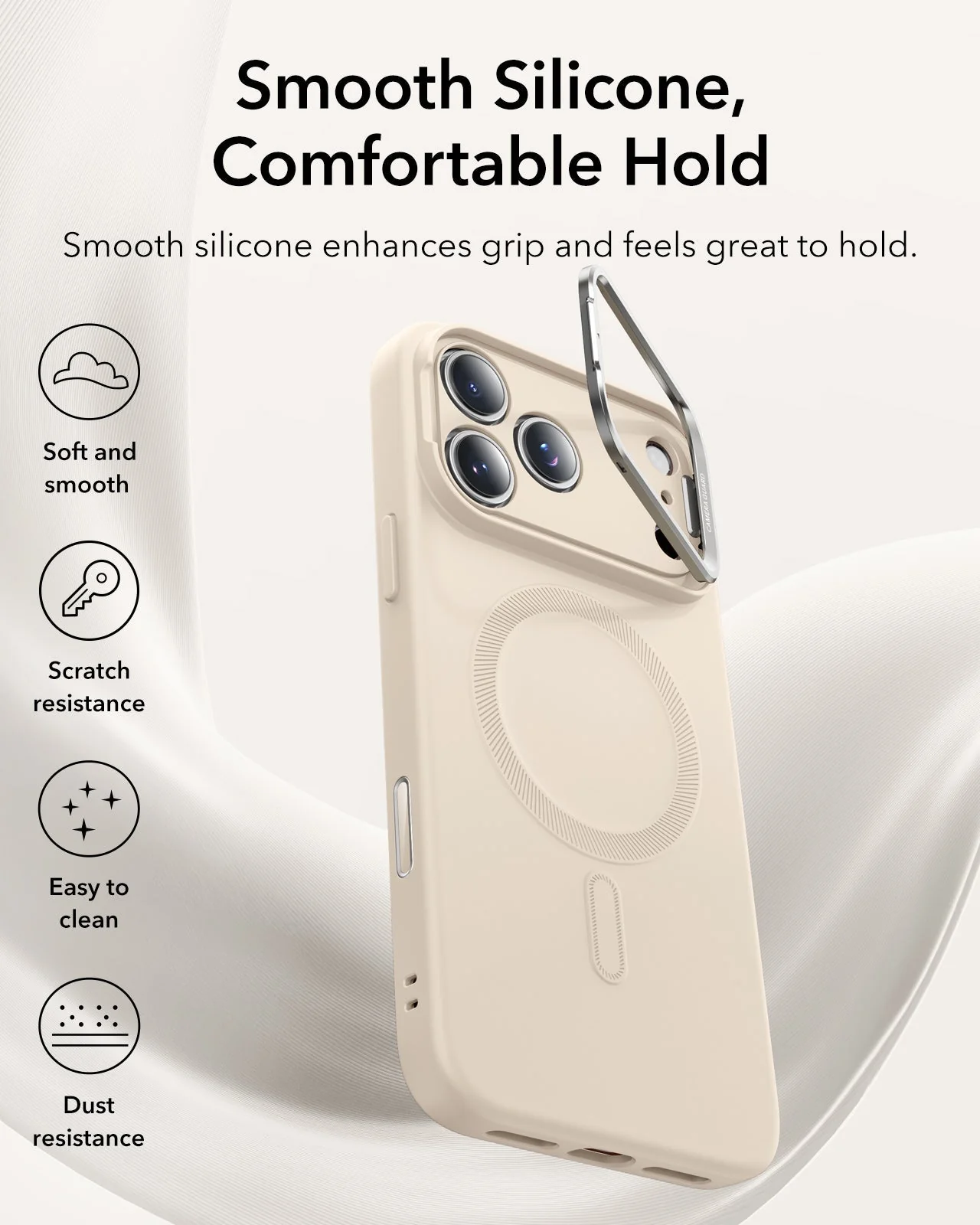 iPhone 17 Pro Cloud Soft Magnetic Case (Camera Control, Stash Stand) Armorite Privacy Protection Bundle - Light Tan - Image 6