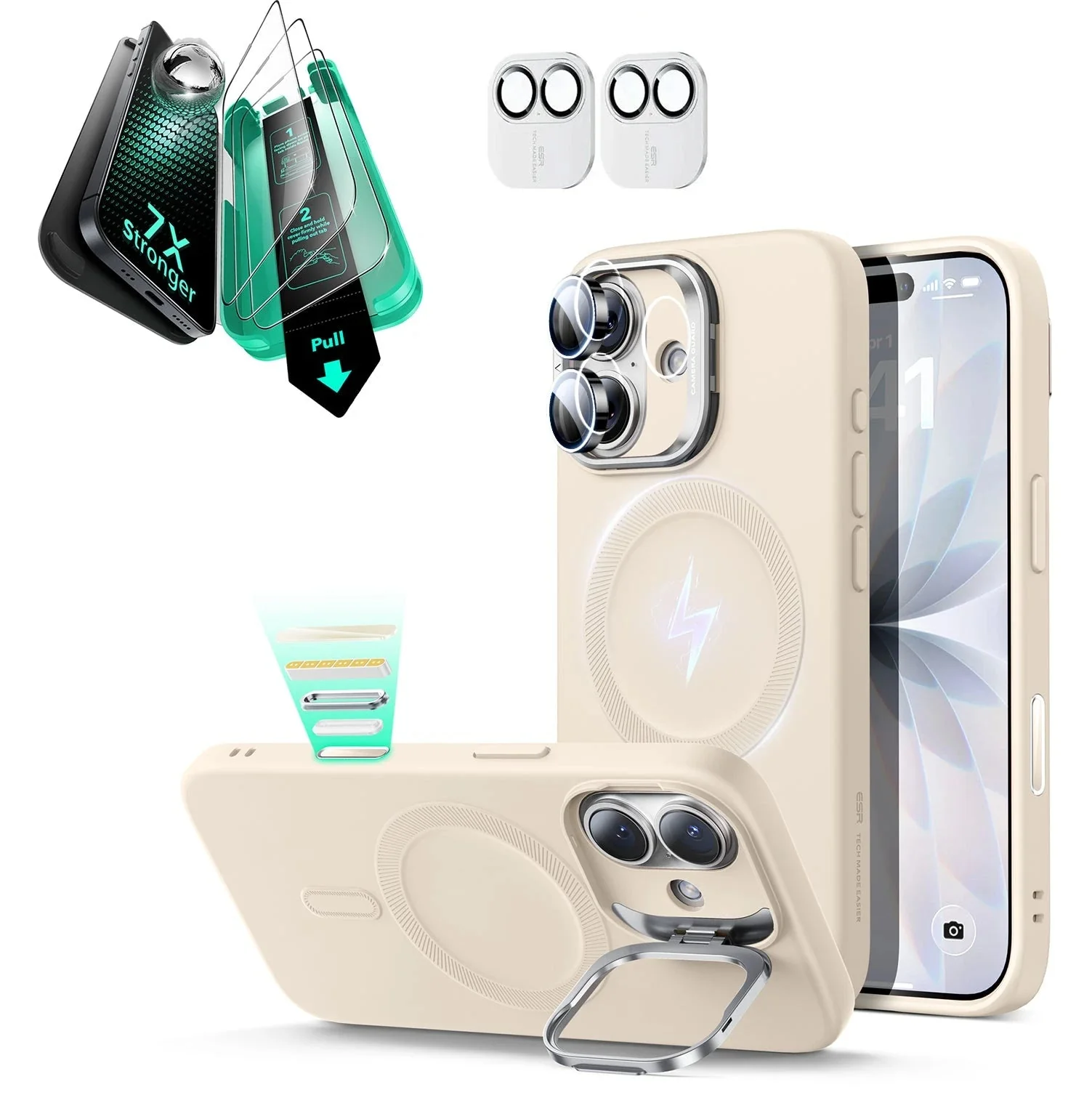 iPhone 17 Cloud Soft Magnetic Case (Camera Control, Stash Stand) Armorite Protection Bundle - Light Tan