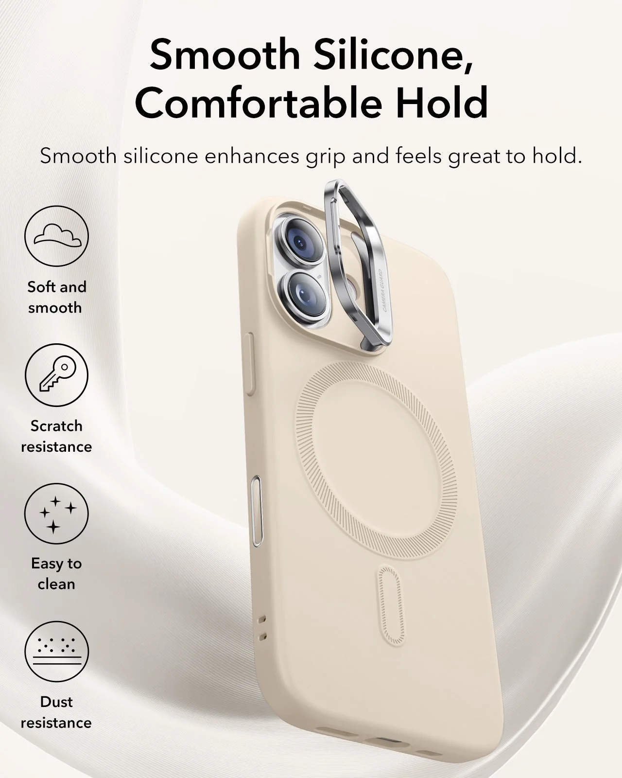 iPhone 17 Cloud Soft Magnetic Case (Camera Control, Stash Stand) Armorite Protection Bundle - Light Tan - Image 6
