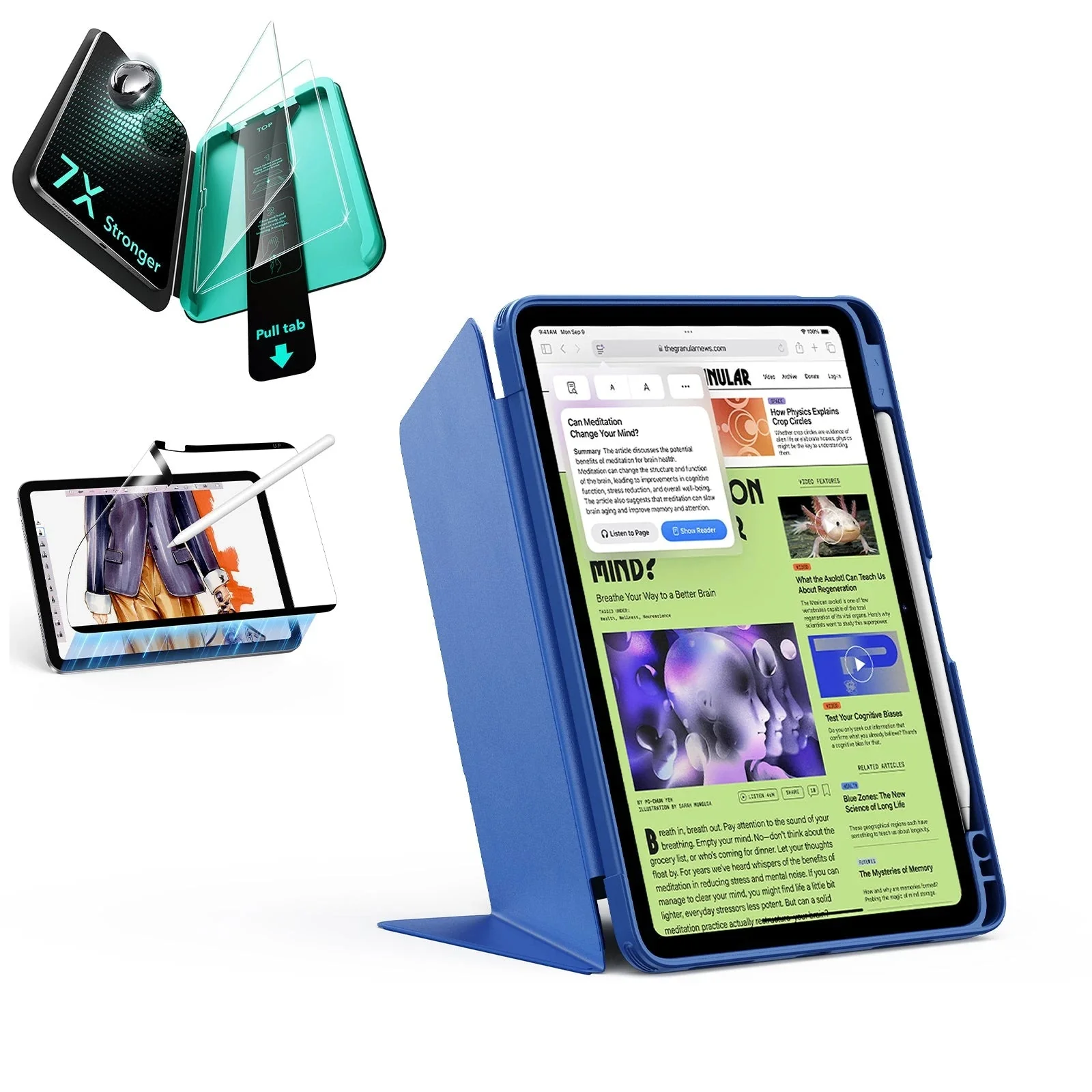 iPad Air 11" (M3) 2025 Bundle Flip Magnetic Case with Pencil Holder, Paper-Feel Magnetic & Armorite® Protection - Navy Blue