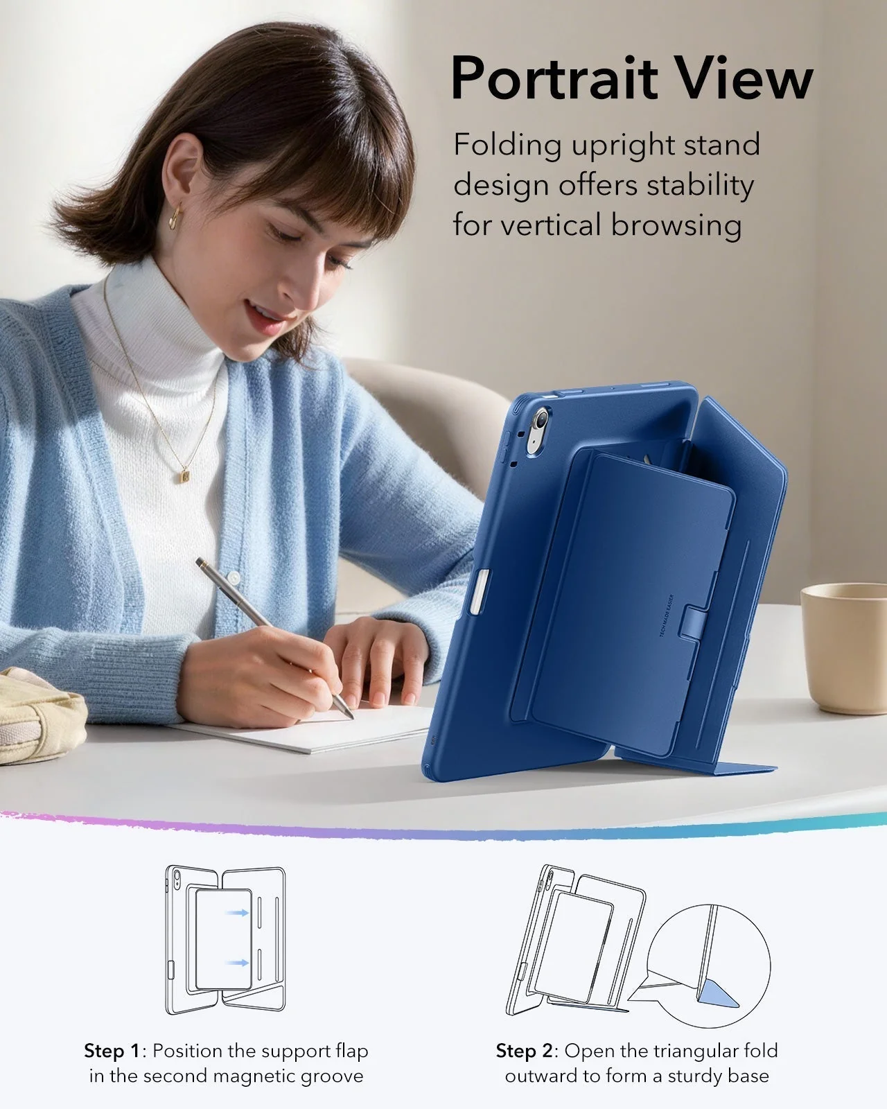 iPad Air 11" (M3) 2025 Bundle Flip Magnetic Case with Pencil Holder, Paper-Feel Magnetic & Armorite® Protection - Navy Blue - Image 6