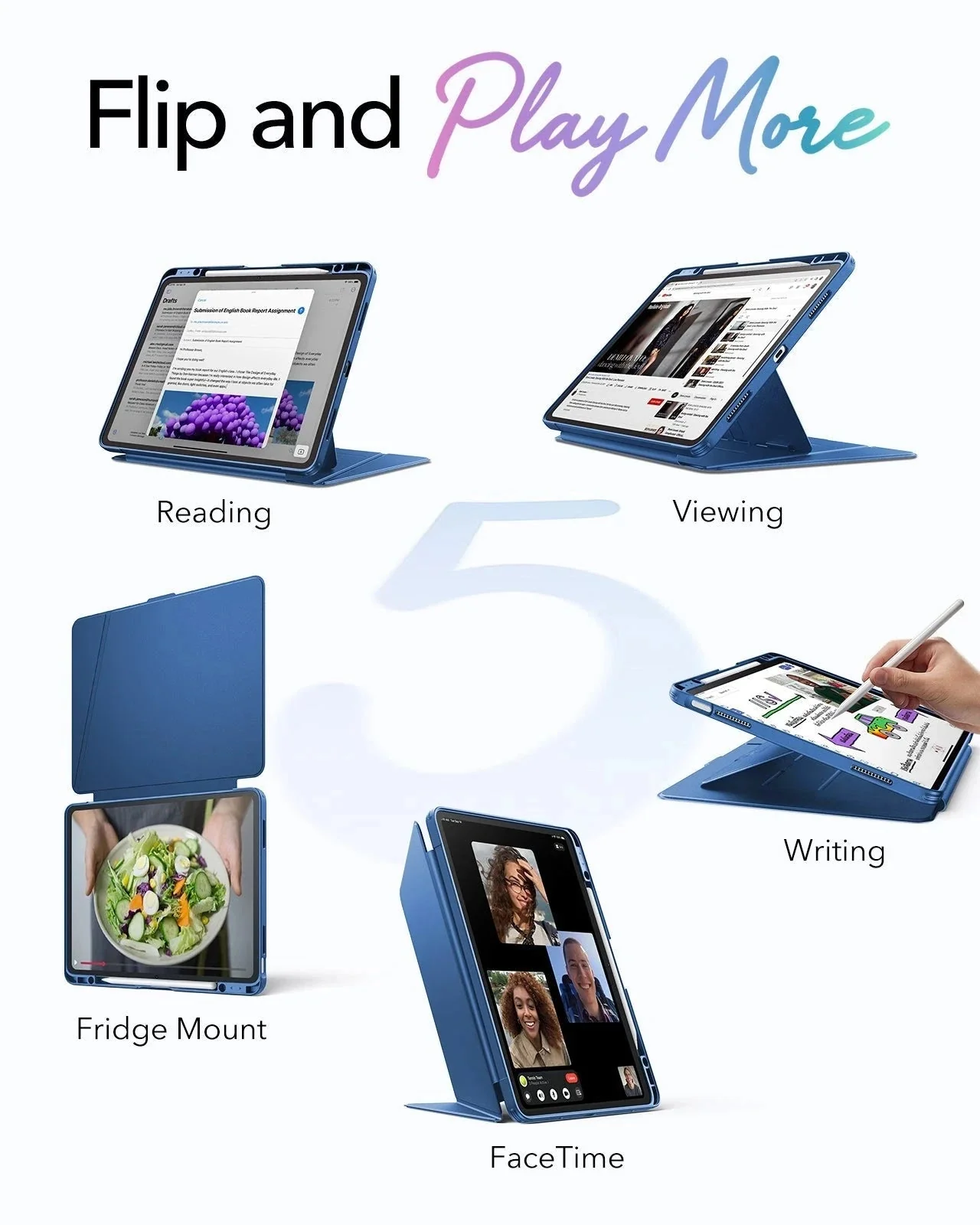 iPad Air 13" (M4) 2026 Flip Magnetic Case with Pencil Holder - Navy Blue - Image 3