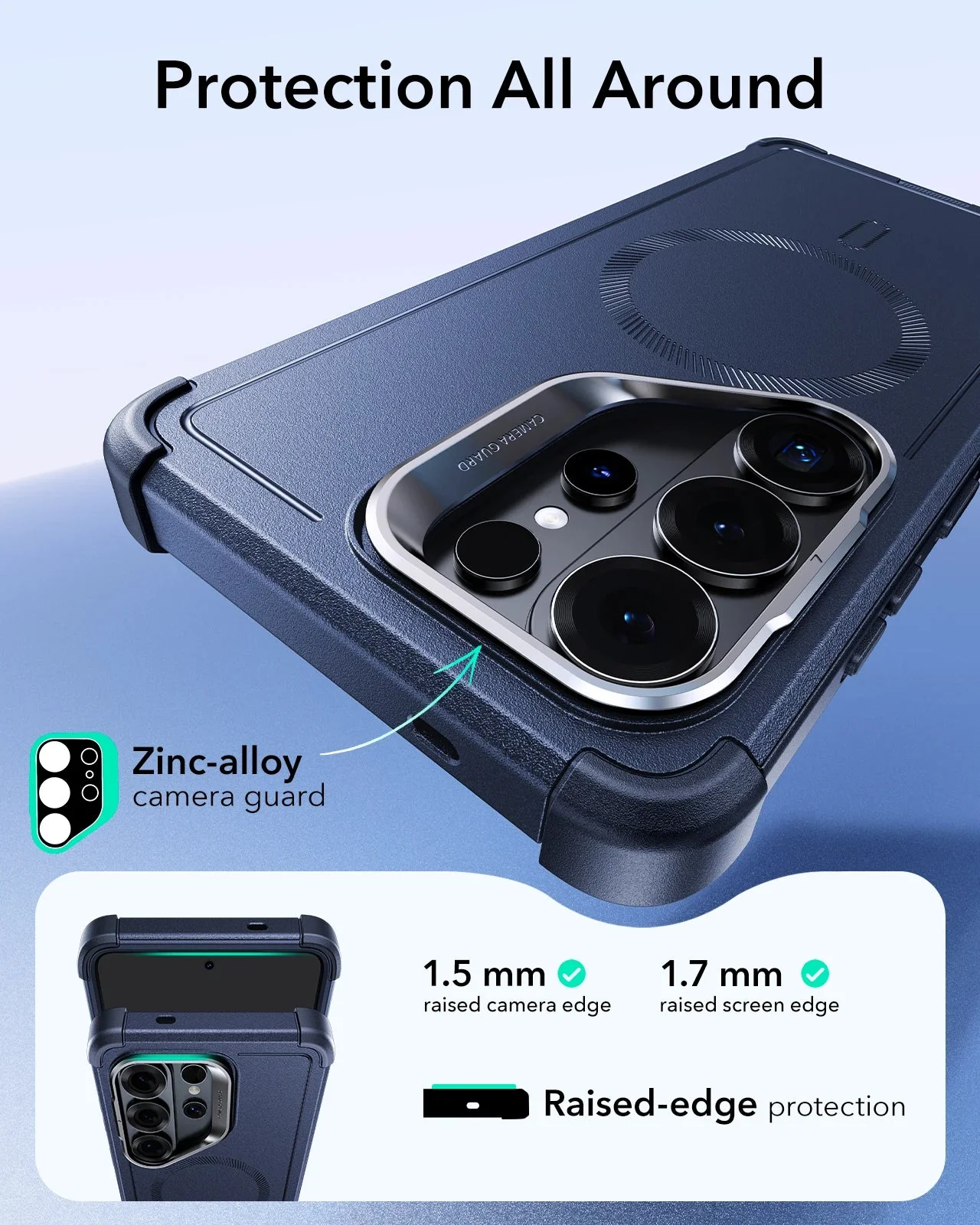 Galaxy S26 Ultra Bundle Cyber Tough Magnetic Case (Stash Stand) and Armorite® Privacy Screen Protector - Navy Blue - Image 3