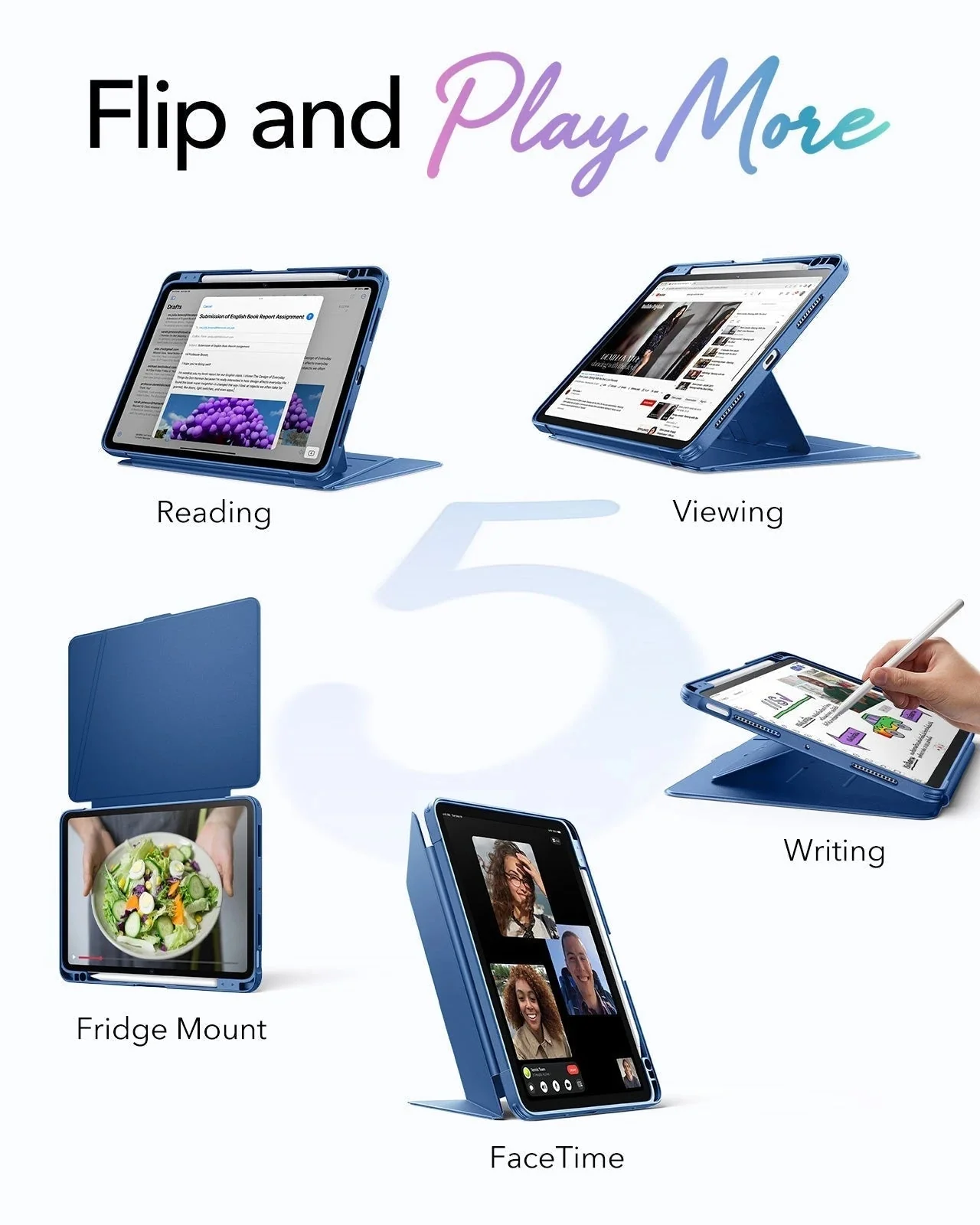iPad Air 11" (M3) 2025 Bundle Flip Magnetic Case with Pencil Holder & Armorite® Protection - Navy Blue - Image 3