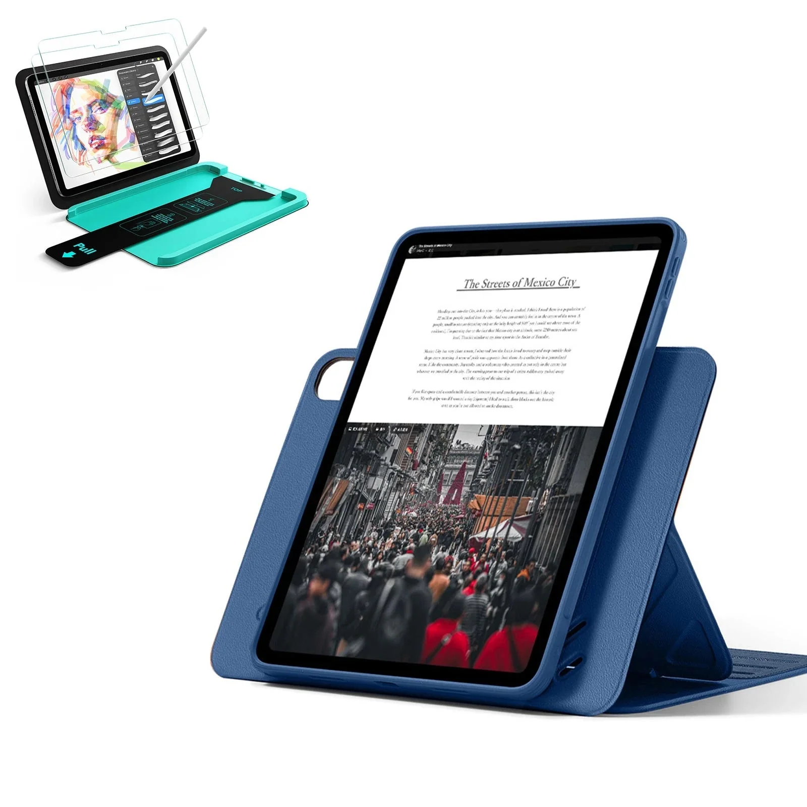 iPad Air 11" (M3) 2025 Bundle Shift Magnetic Case & Armorite® Paper-Feel Protection - Navy Blue