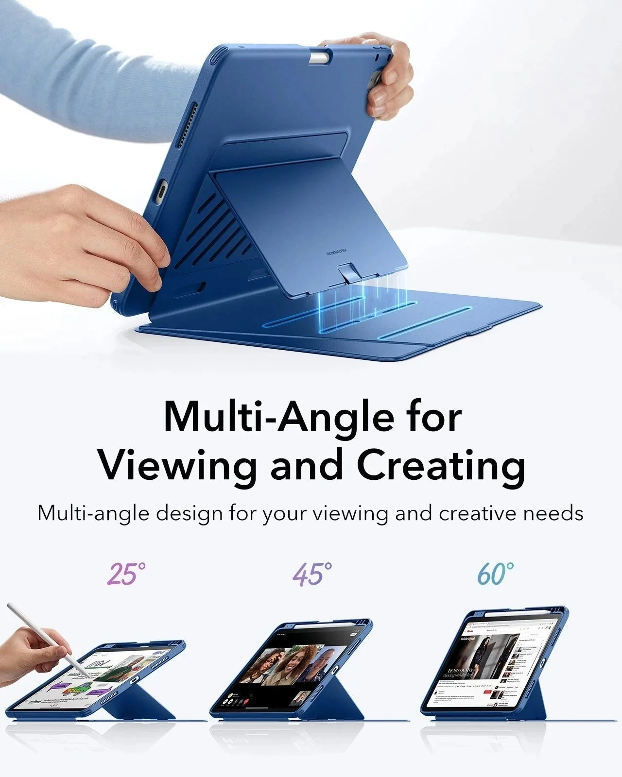 iPad Air 11" (M4) 2026 Flip Magnetic Case with Pencil Holder - Navy Blue - Image 4