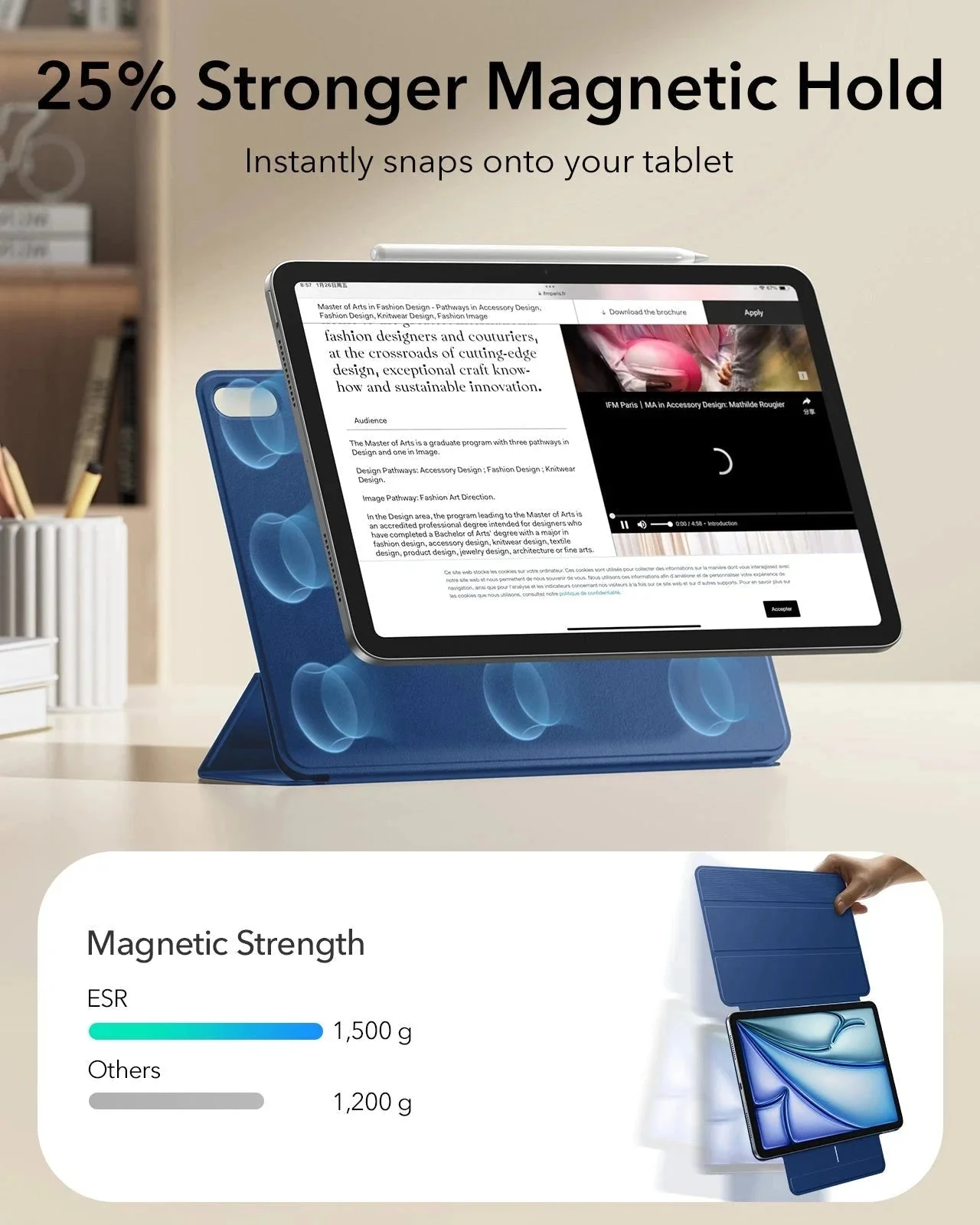 iPad Air 11" (M4) 2026 Rebound Magnetic Case - Navy Blue - Image 6