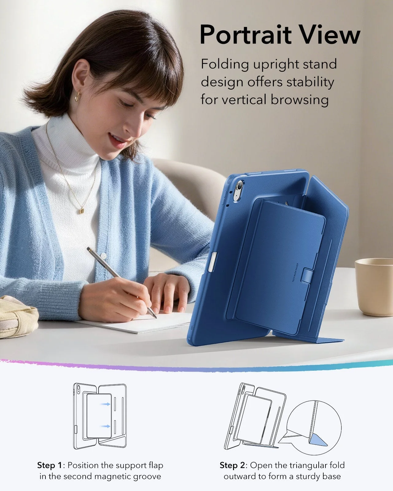 iPad Air 13" (M3) 2025 Bundle Flip Magnetic Case with Pencil Holder, Paper-Feel Magnetic & Armorite® Protection - Navy Blue - Image 6