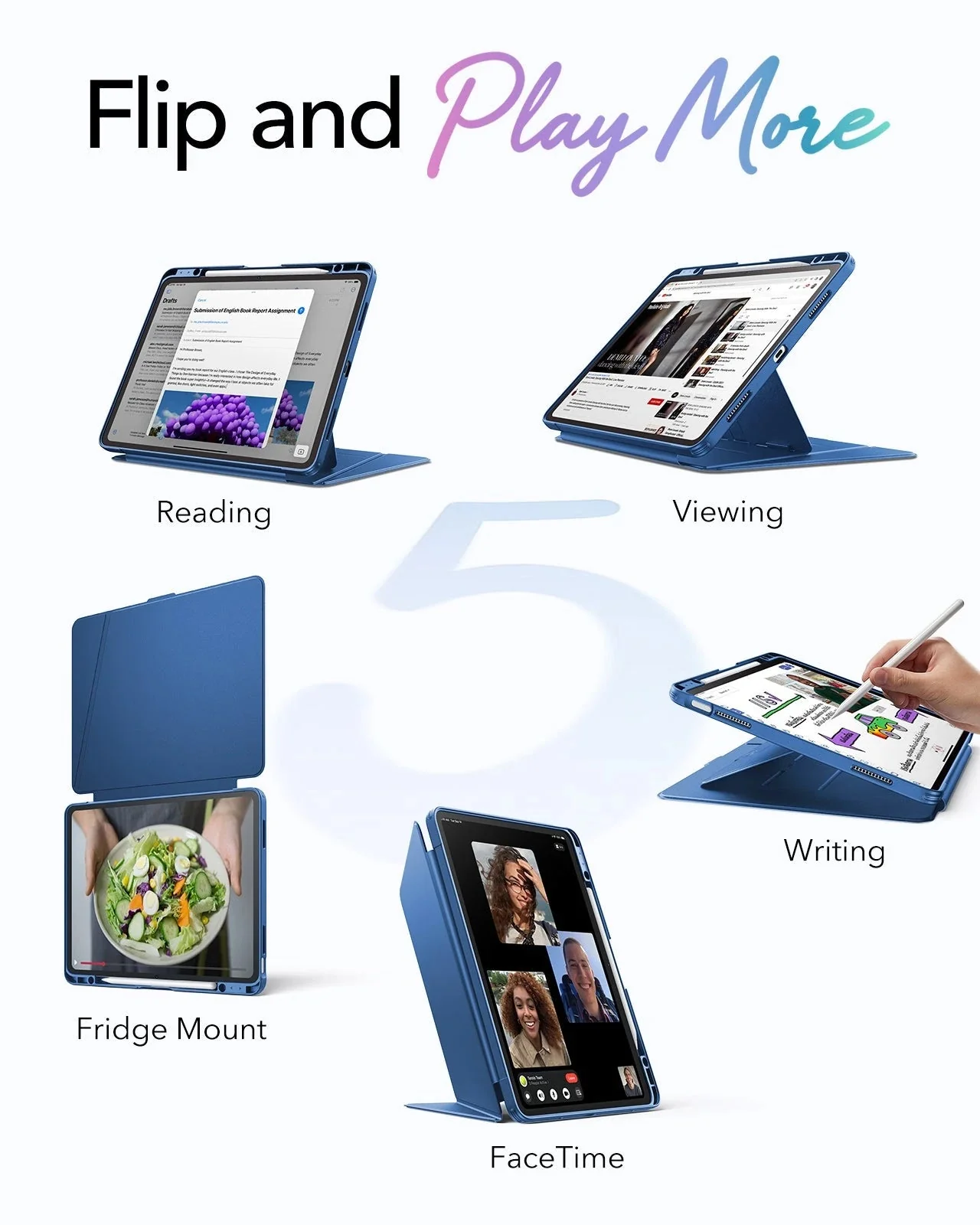 iPad Air 13" (M4) 2026 Bundle Flip Magnetic Case with Pencil Holder, Paper-Feel Magnetic & Armorite® Protection - Navy Blue - Image 3