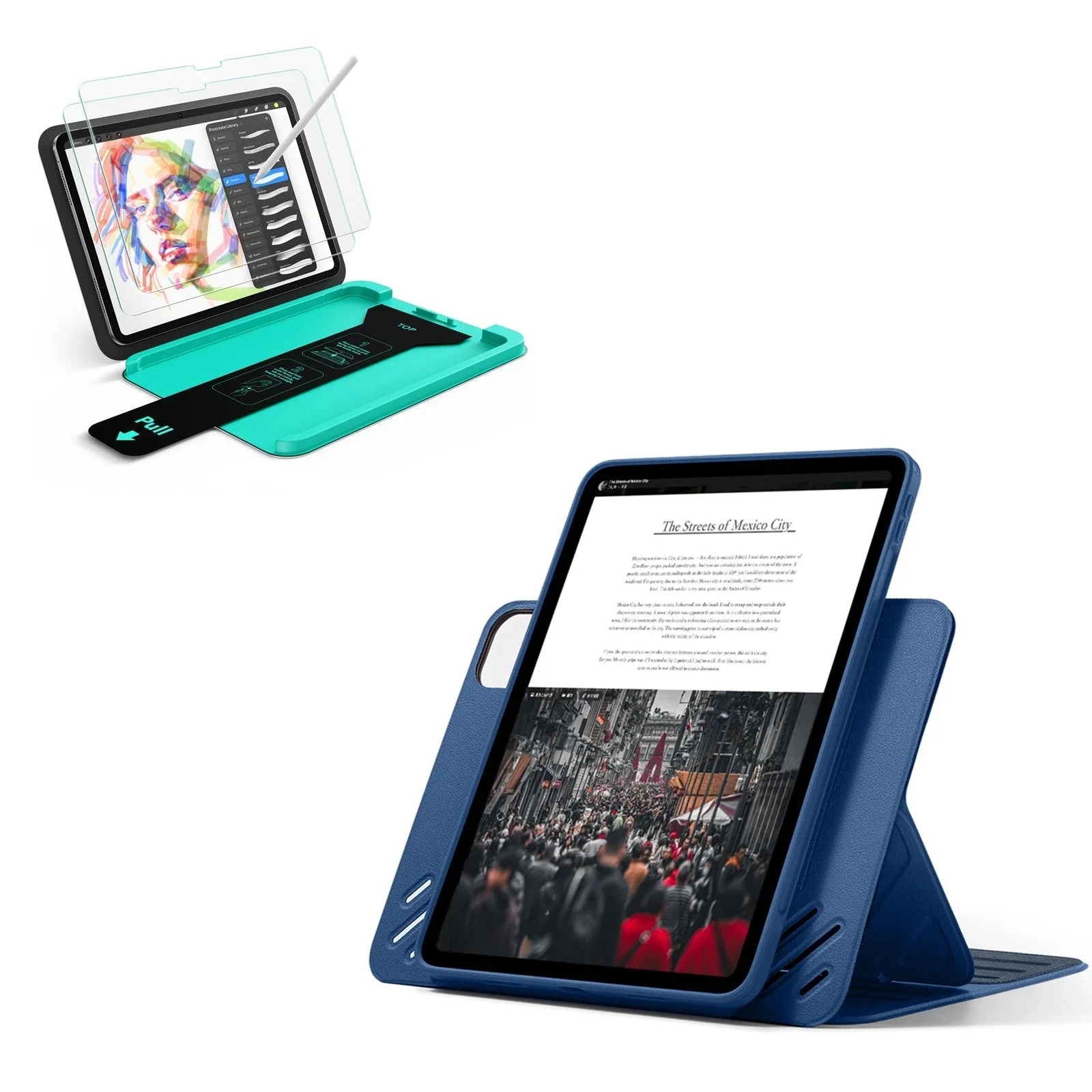 iPad Pro 11" (2025) Bundle Shift Magnetic Case & Armorite® Paper-Feel Protection - Navy Blue