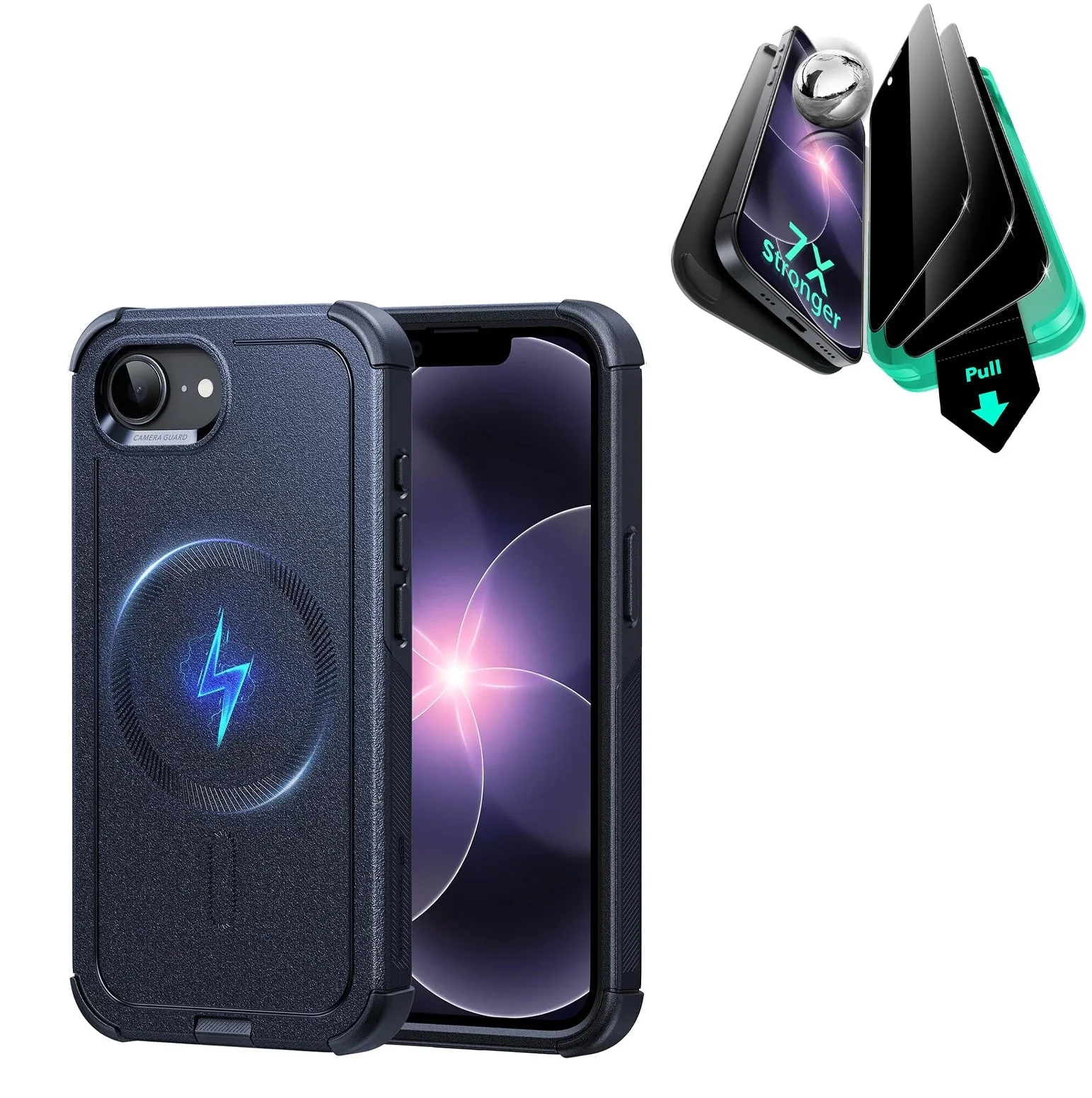 iPhone 17e Bundle Cyber Tough Magnetic Case & Armorite® Privacy Screen Protector - Navy Blue