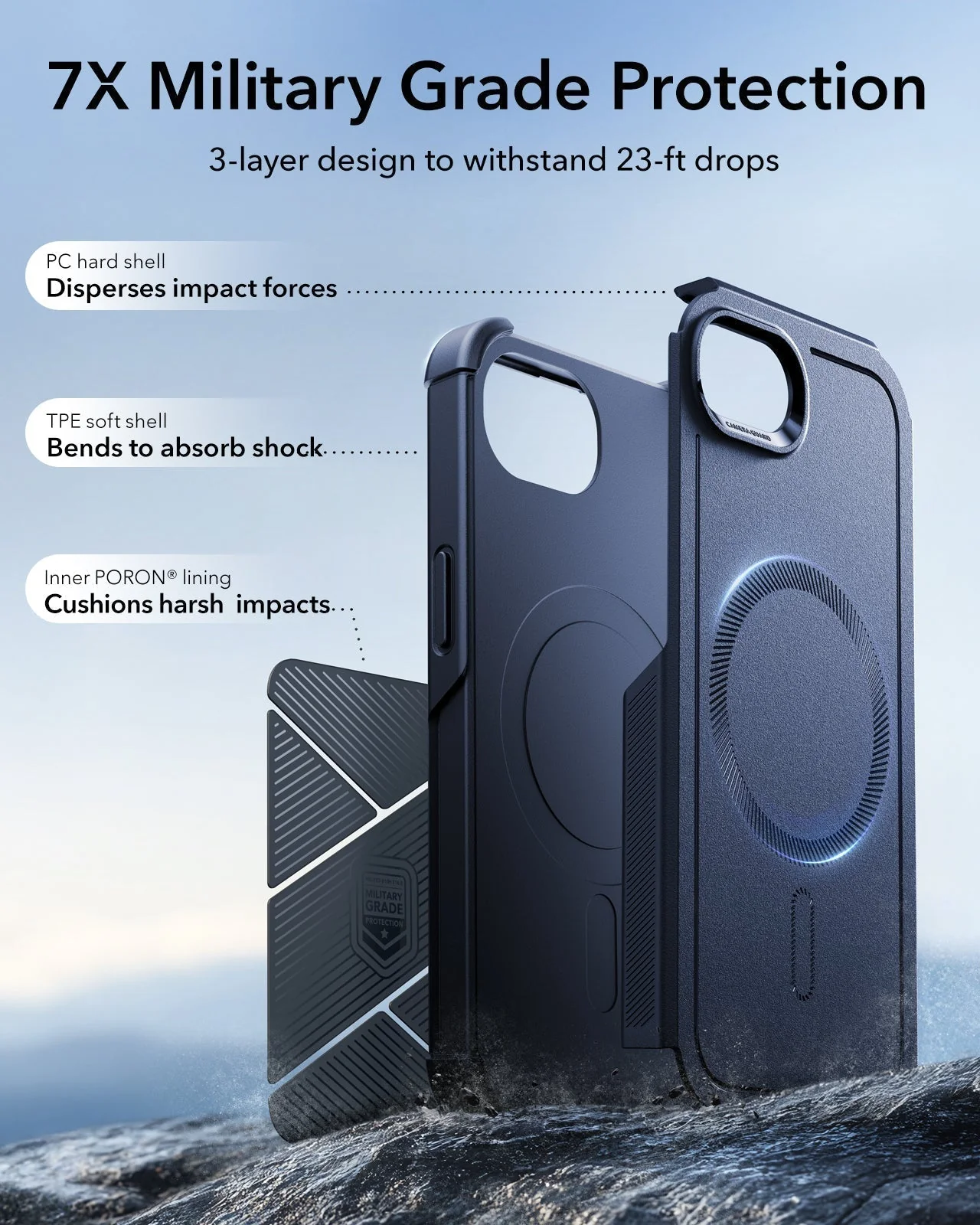 iPhone 17e Bundle Cyber Tough Magnetic Case & Armorite® Privacy Screen Protector - Navy Blue - Image 3