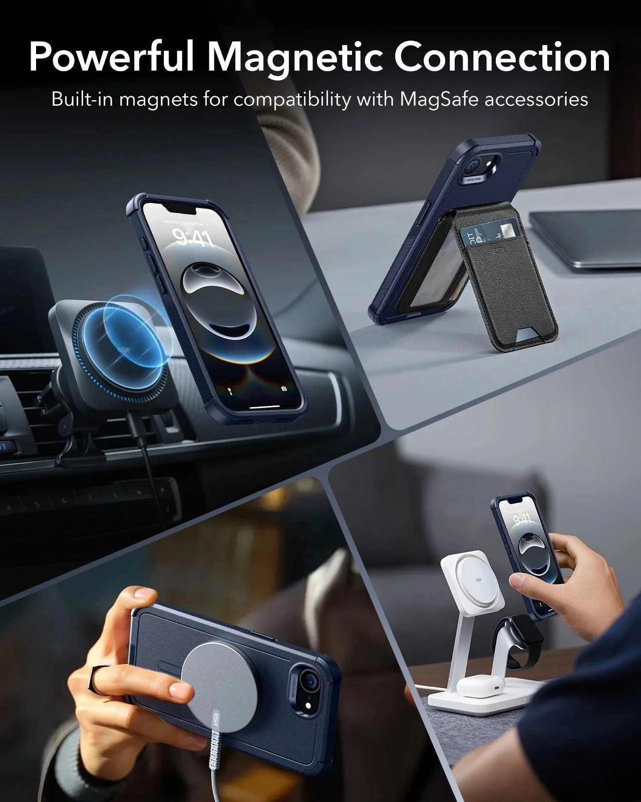 iPhone 17e Bundle Cyber Tough Magnetic Case & Armorite® Privacy Screen Protector - Navy Blue - Image 6