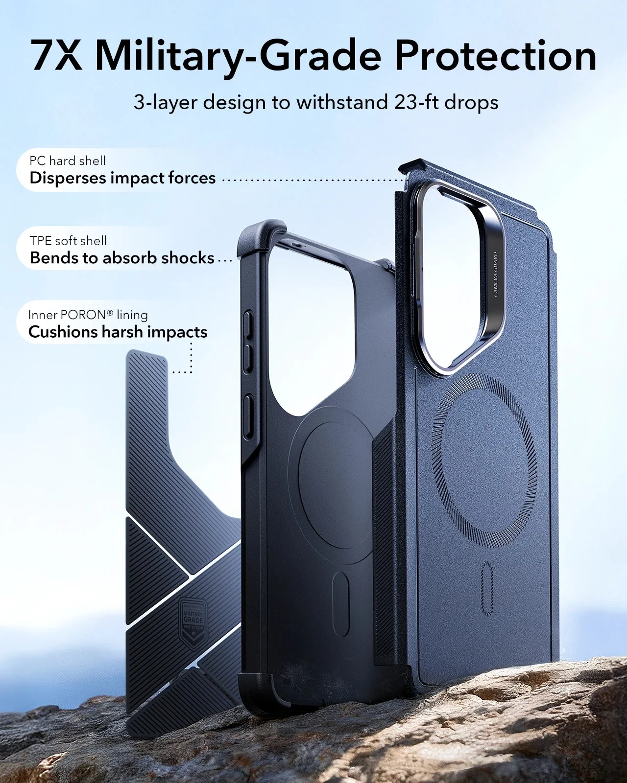 Galaxy S26 Ultra Bundle Cyber Tough Magnetic Case (Stash Stand) and Armorite® Pro Screen Protector - Navy Blue - Image 4