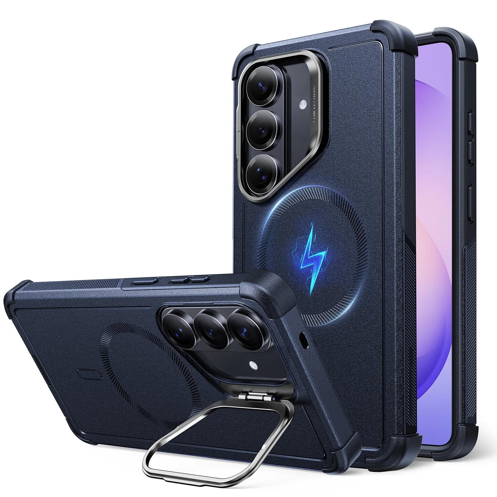 Galaxy S26 Cyber Tough Magnetic Case (Stash Stand) - Navy Blue