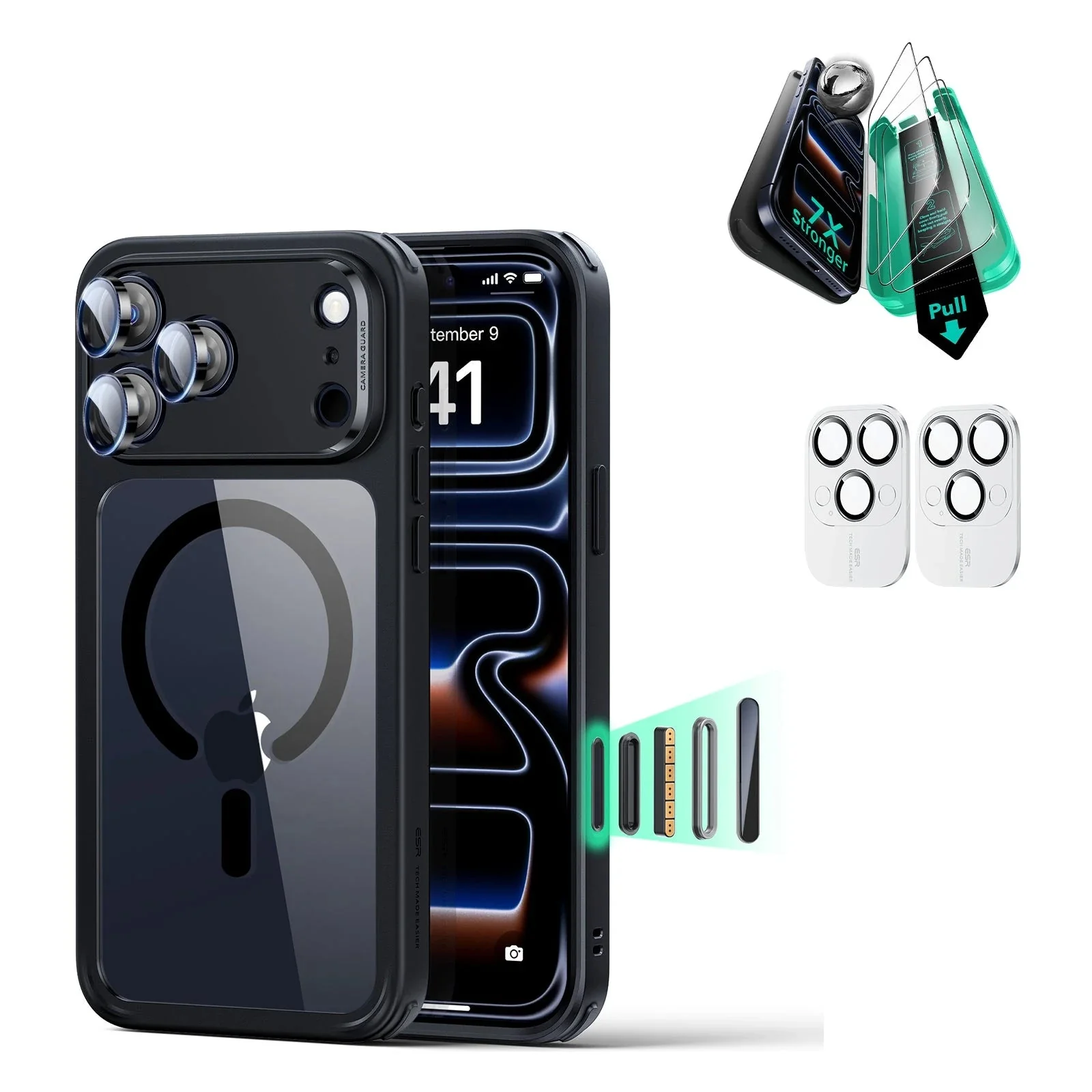 iPhone 17 Pro Max Bundle Classic Hybrid Magnetic Case (Camera Control) and Armorite Screen Protector - Clear Black