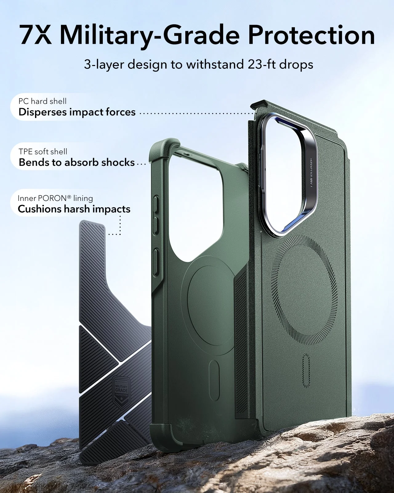 Galaxy S26 Ultra Bundle Cyber Tough Magnetic Case (Stash Stand) and Armorite® Pro Screen Protector - Olive Green - Image 4