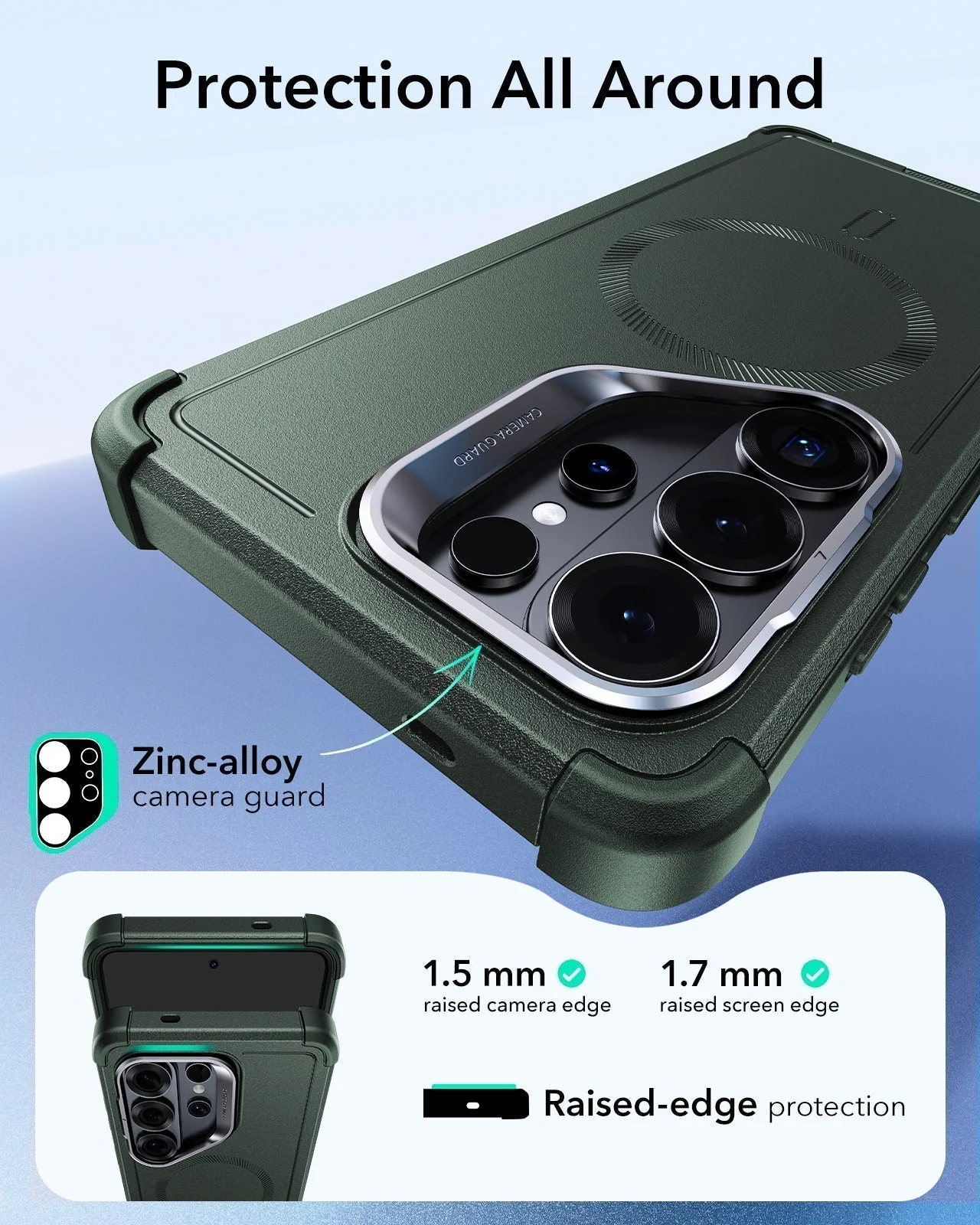 Galaxy S26 Ultra Bundle Cyber Tough Magnetic Case (Stash Stand) and Armorite® Privacy Screen Protector - Olive Green - Image 3